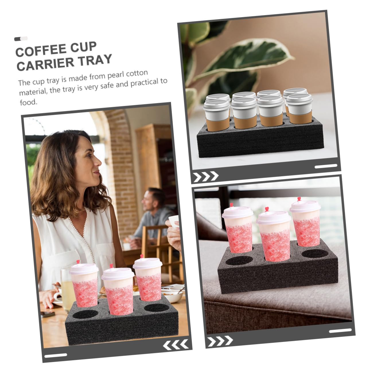 SOLUSTRE 3Pcs Drink Carrier Tray Pearl Cup Holder for Takeout Beverages for Milk Tea Use Four Six and Eight Cup Options