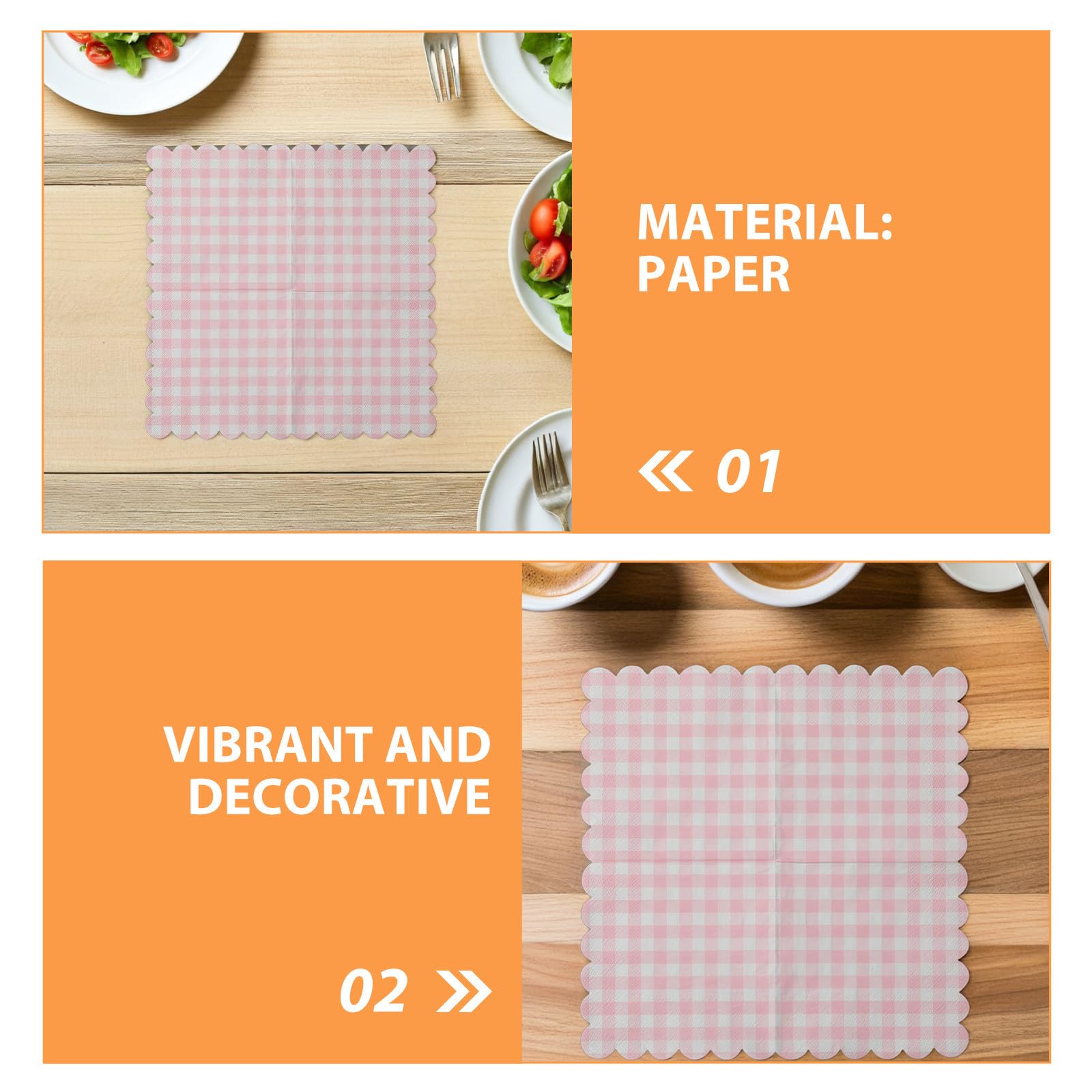 UPKOCH Lot de 12 serviettes en papier roses et blanches : 24,4 x 24,4 cm, 3 plis, motif, bords festonnés – Serviettes jetables pour fêtes (Noël, baby shower, enterrement de vie de jeune fille,