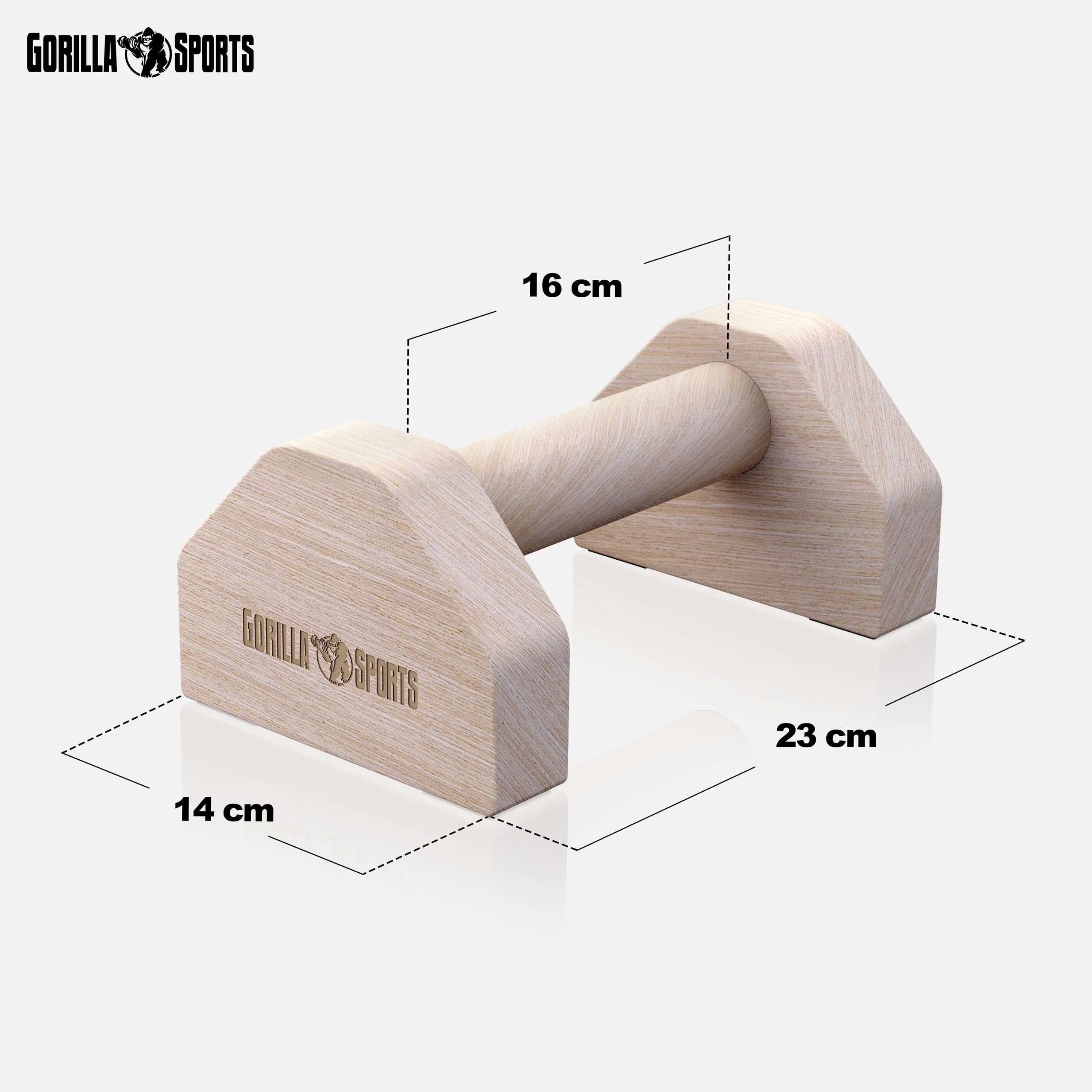 GORILLA SPORTS® Parallettes Calisthenics - Pieds en Caoutchouc Antidérapants, Durable, en Bois, Max 300kg, Sac Inclus - Barres Parallèles, Poignet Musculation, Fitness Materiel, Sport Maison