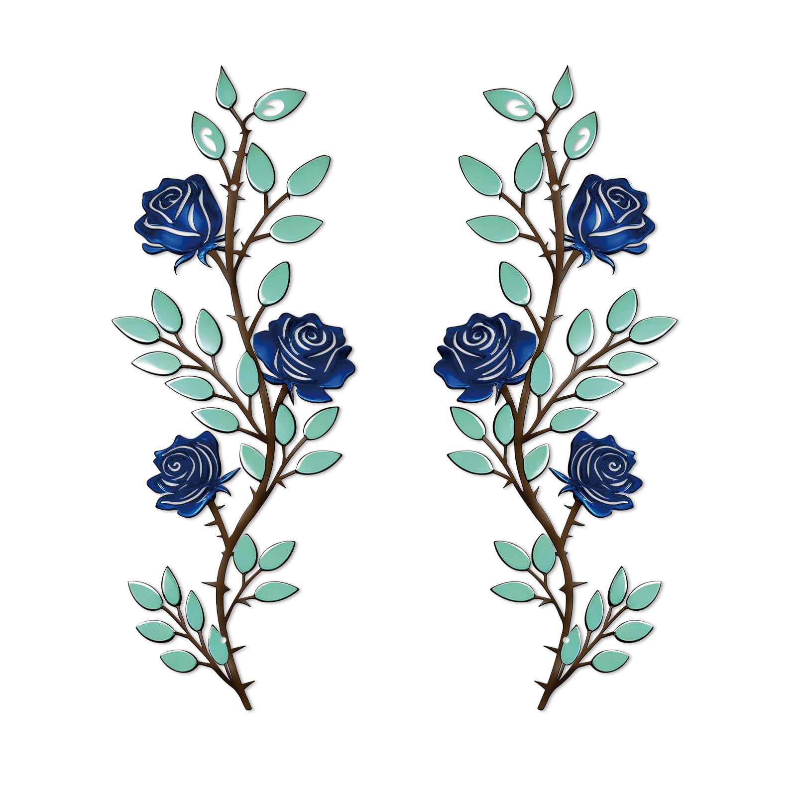 DUOOLN 2 Pcs Metal Rose Tree Leaf Wall Decor, Long Iron Scroll Vine Wall Art, Rustic Hanging Sign Flowers Sculpture, For Above Door Living Room Office Indoor And Outdoor Decoration - Blue