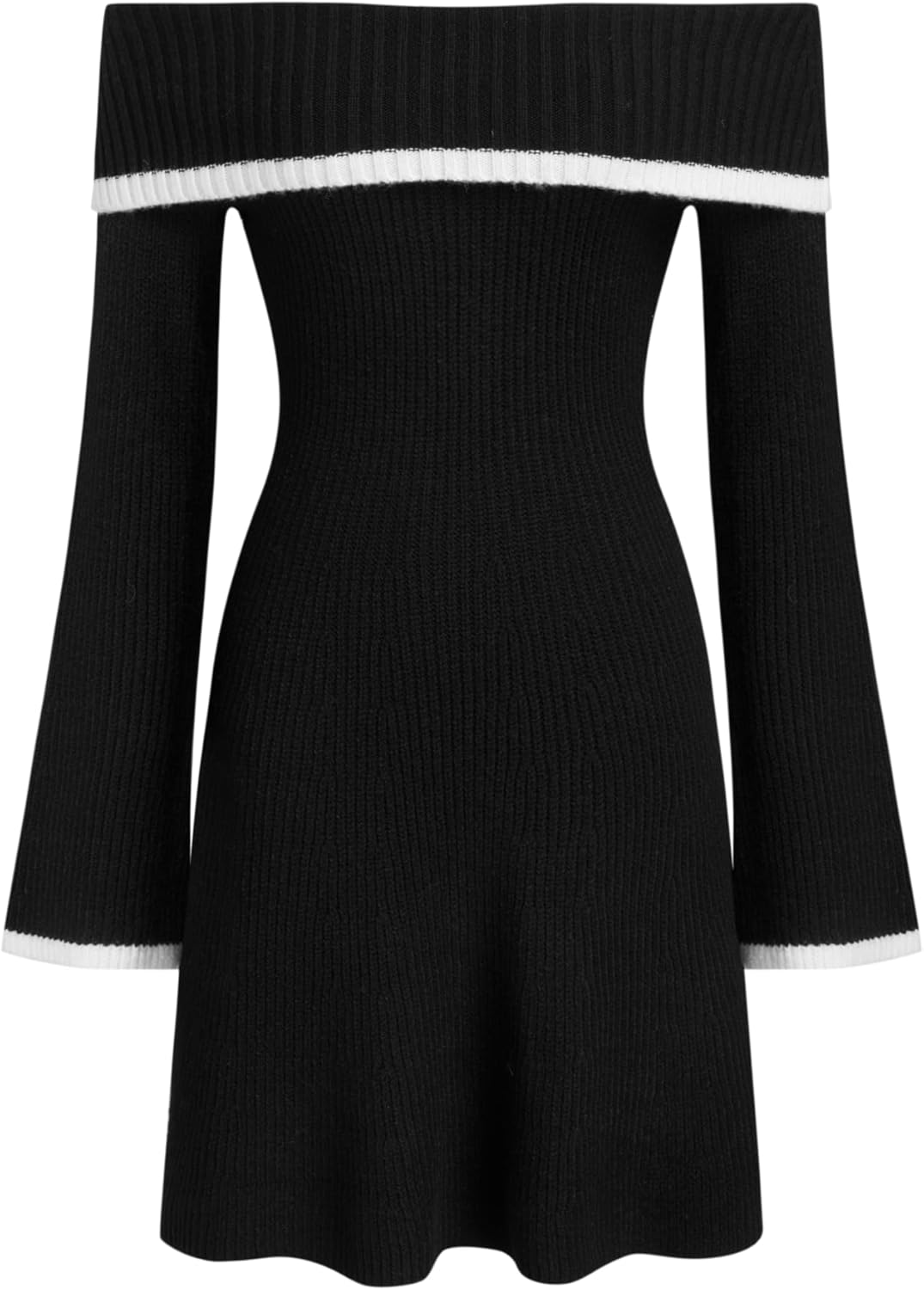 CIDER Womens Sweater Dresses Off The Shoulder Long Sleeve Color Block A Line Mini Dress Fall Party Outfits
