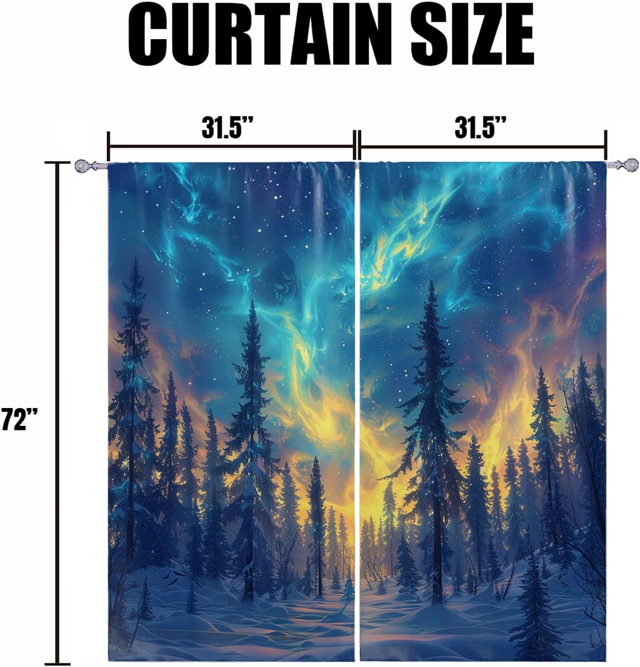 Colorful Aurora Borealis Window Treatment Curtains Northern Light Forest Rod Pocket Window Curtain for Bedroom Living Room 63x72 Inch