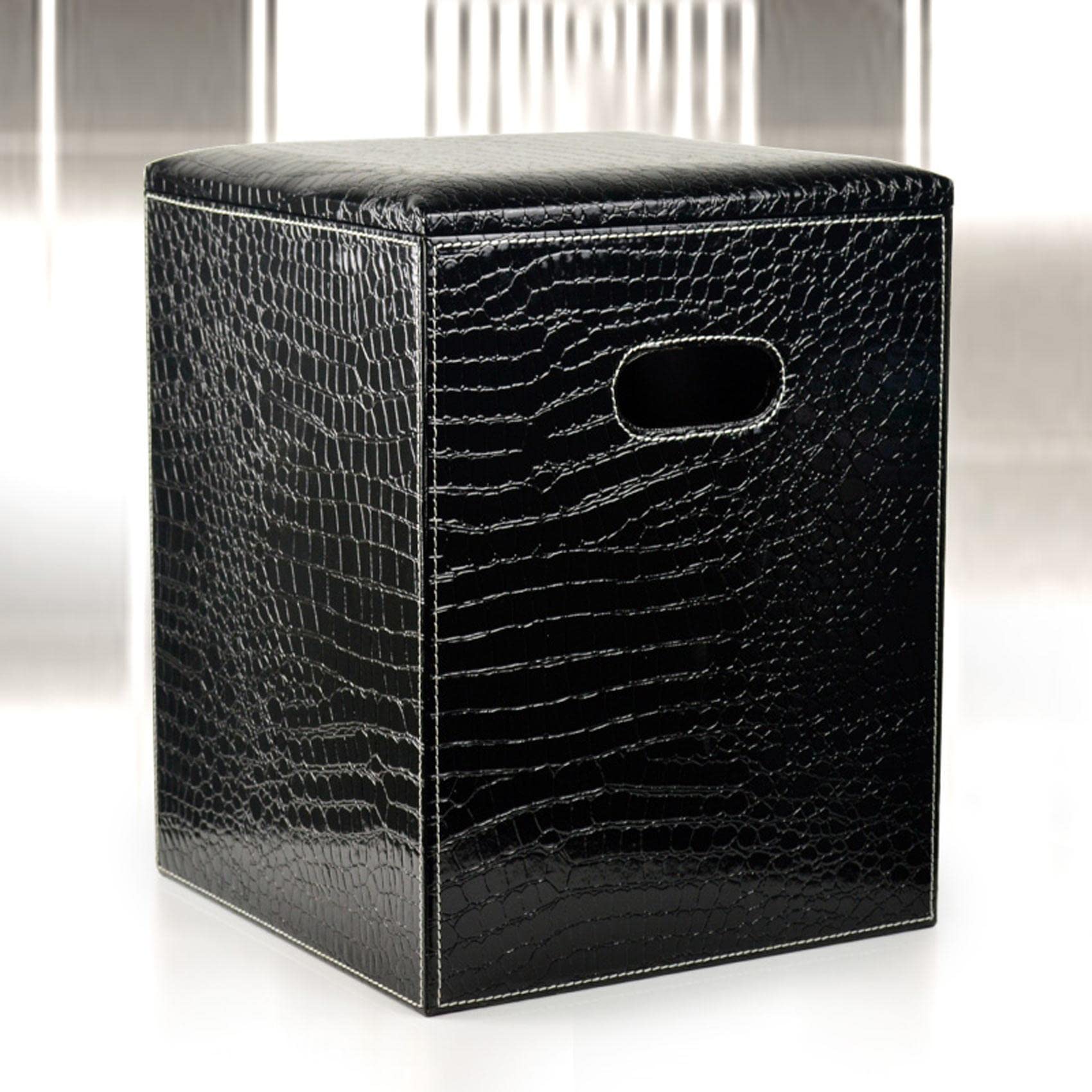 Repose-Pieds en Cuir Contre Jambes Lourdes : Pouf Carré Crocodile Noir