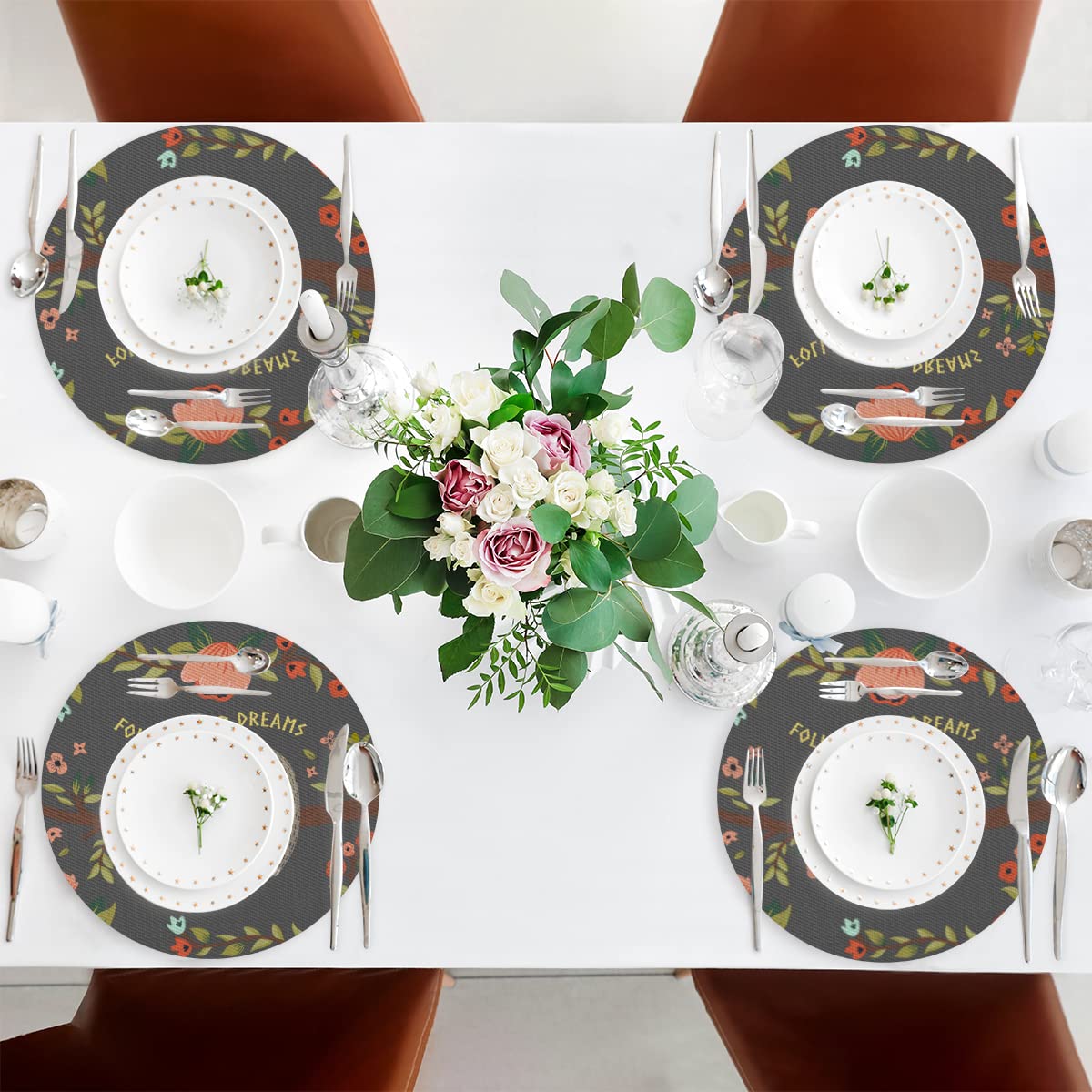 Tovaglietta rotonda con fiori di bradipo Set di 6 simpatiche tovagliette a forma di bradipo resistenti al calore, facili da pulire, antiscivolo, in PVC, per cucina e pranzo