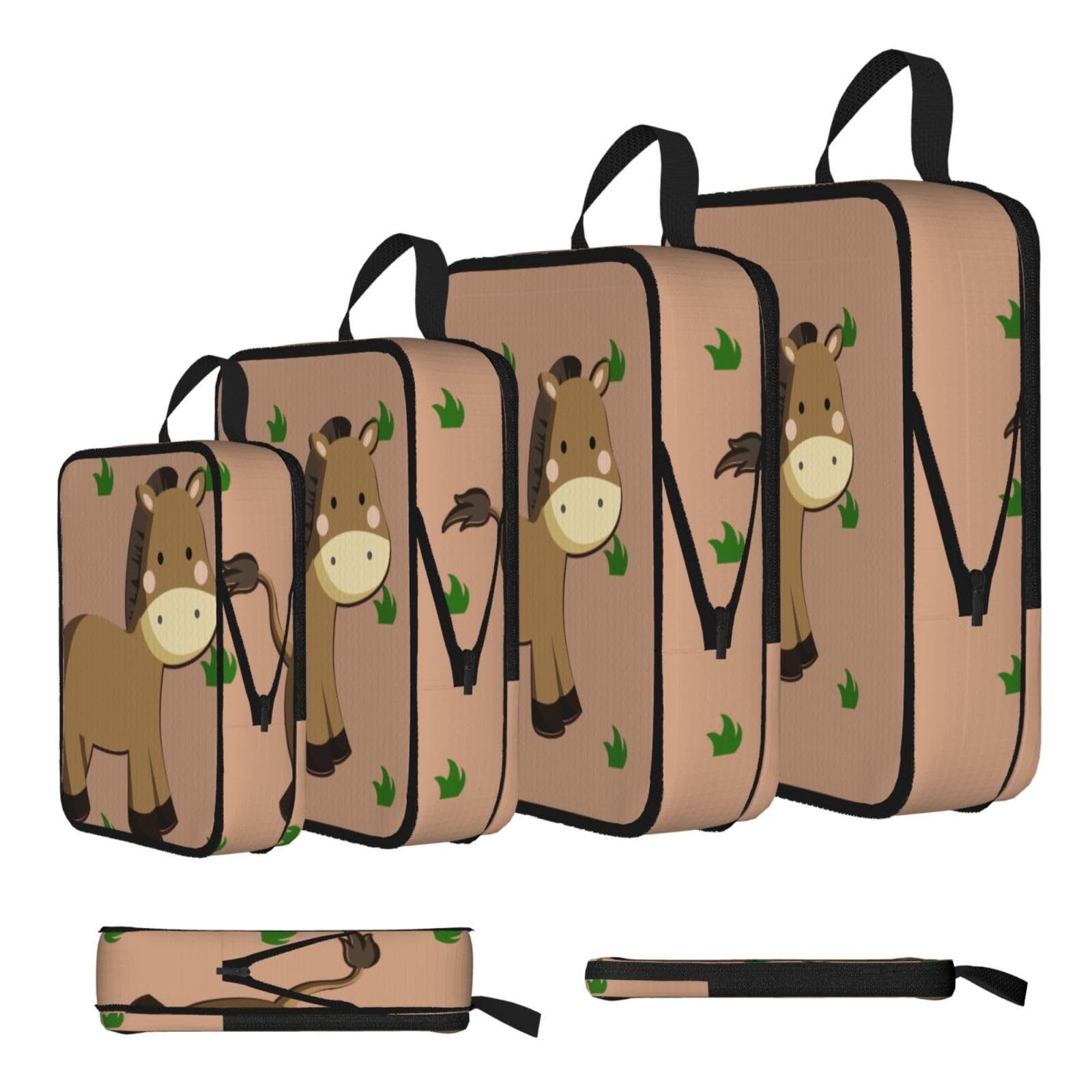 Sxzvvbn Black Cartoon Donkey Compression Packing Cubes 4 Piece Set