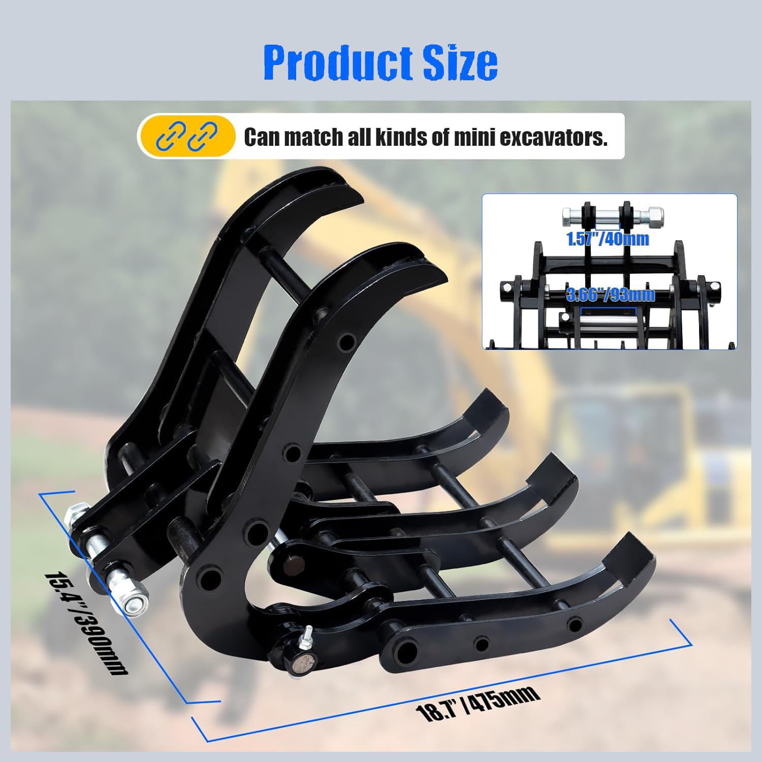 Pinza per legno per escavatore posteriore largo,pinza per miniescavatore,accessori per escavatori,per movimentazione rocce,presa tronchi,bonifica terreni,palificazione