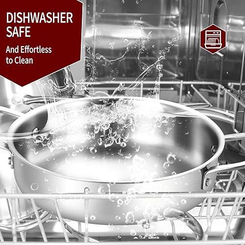 Miniatura 4 de Sartén de acero inoxidable de tres capas de 3 cuartos de galón con tapa, sartén de 10 pulgadas, sartén, cocina jumbo, bandeja de inducción, apta