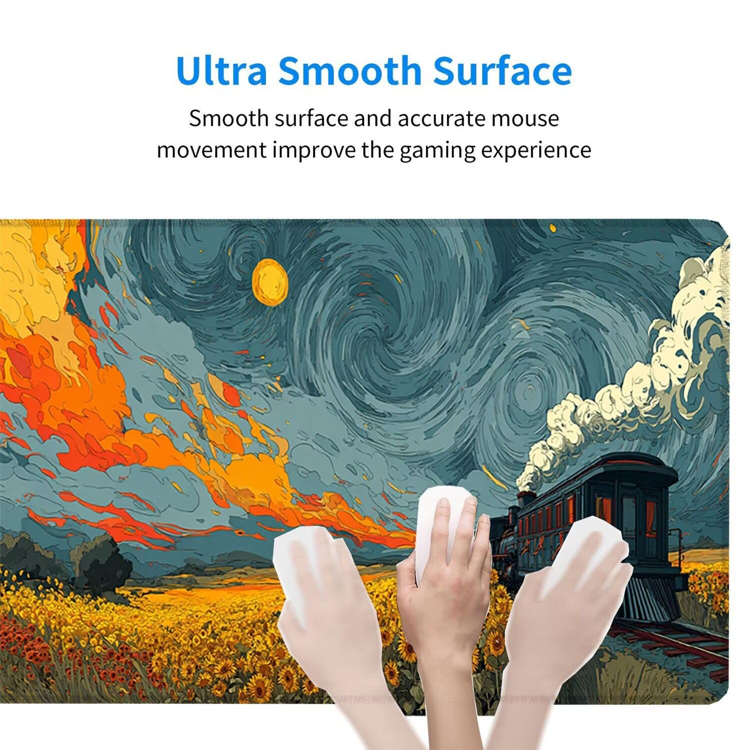 Tapis de Souris Gaming XXL (1200x600mm) - Grand Tapis Bureau Antidérapant Étanche Bords Cousus Caoutchouc Naturel pour Gamer PC Portable Bureau - Précision Vitesse Confort Le Train Sunflower G-842