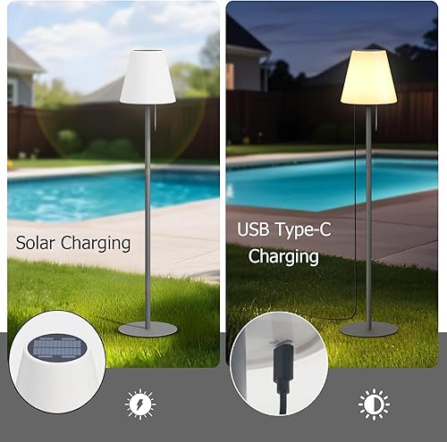Miniatura 10 de Lámpara solar de pie para exteriores, regulable, LED, recargable por USB, luces blancas cálidas RGB para patio, jardín, patio (base redonda)