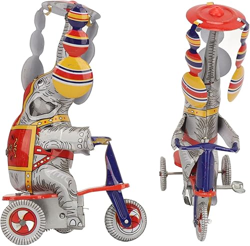 Miniatura 3 de Juguetes de cuerda, elefante en triciclo, juguete de estaño de hierro impulsado por relojes, juguete retro de estaño de elefante, colección de