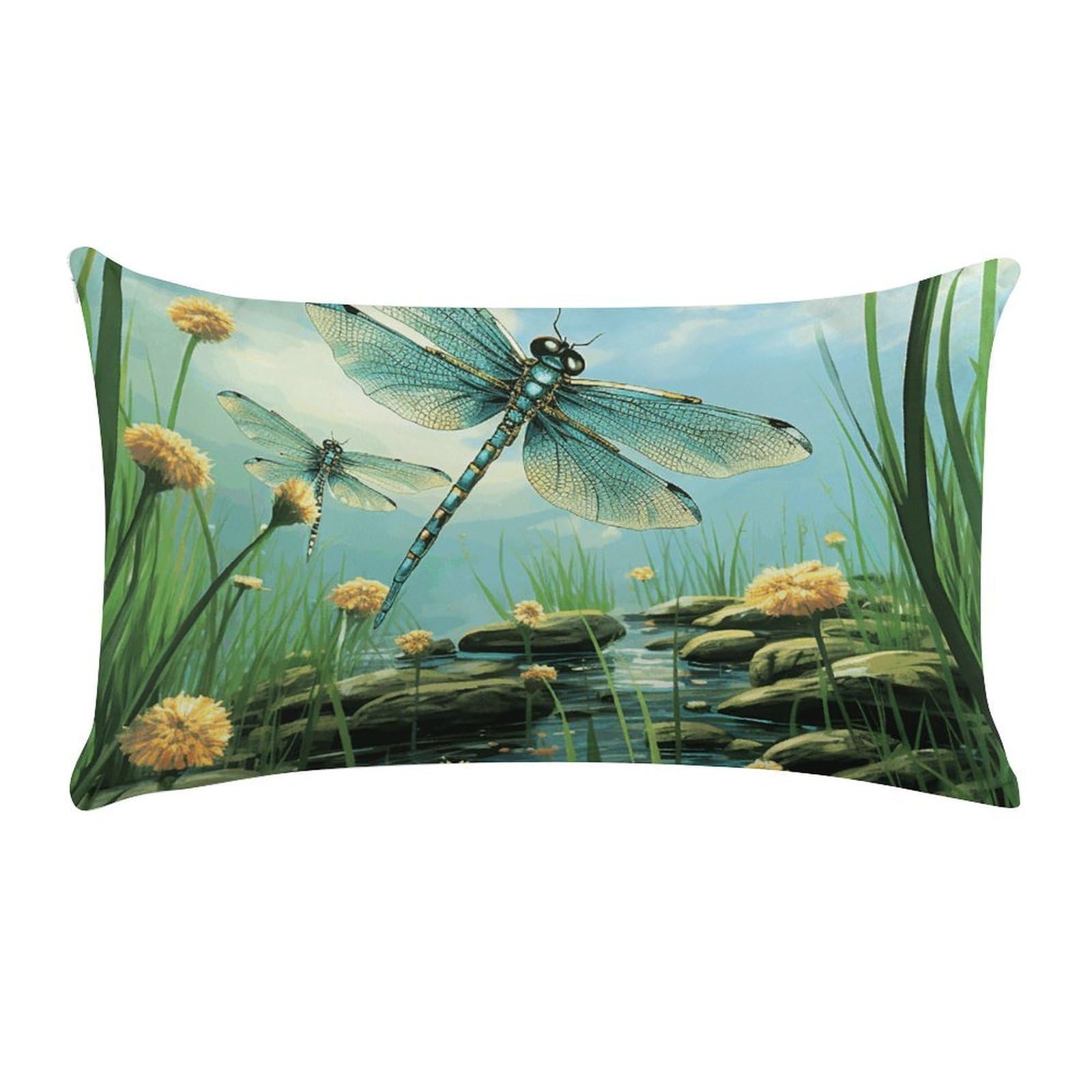 Dragonflies in Flight Pillow Cases for Sofa, Super Soft Plush Pillow Cover with Zipper, Luxury Cozy Pillow Shams for All Seasons, Lightweight Pillowcases for Bedroom, 12" X 20"