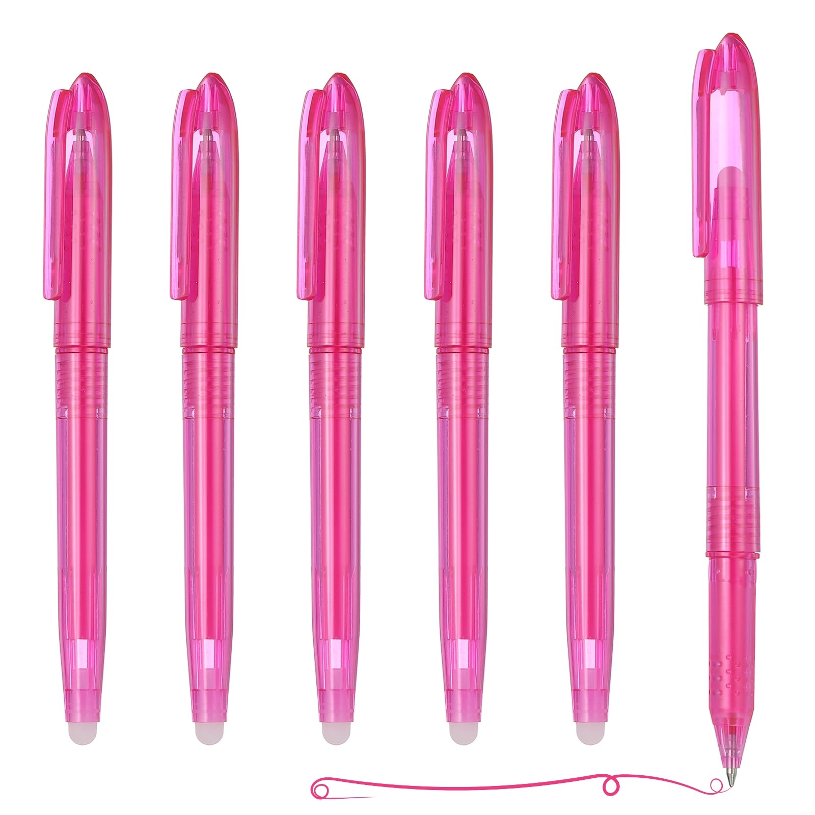 PATIKIL 6Pcs Erasable Gel Pens, 0.5mm Fine Point Heat Erasable Marking Pen with Cap Smooth Writing Fabric Markers for Sewing Drawing Writing Planner, Pink Ink
