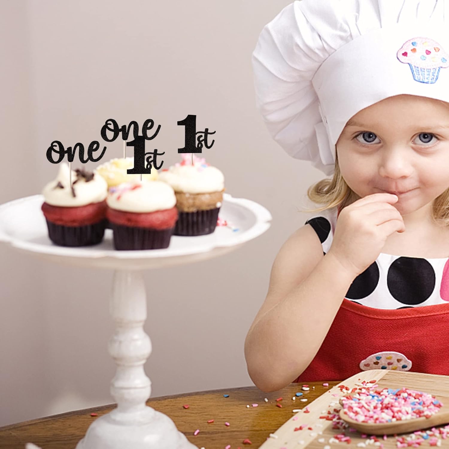 Rsstarxi 24 Pack 1st Birthday Cupcake Toppers Glitter First Birthday One Cupcake Picks for Baby Shower 1st Birthday Party Cake Decorations Supplies Black - Image 6