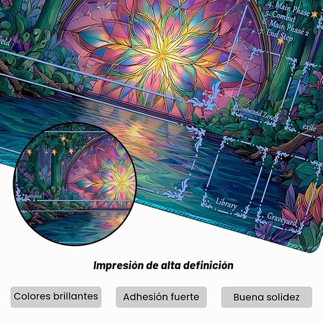 Foto 3 de 5 de Tapete de mesa para juego de cartas MTG + bolsa impermeable negra, bordes cosidos, superficie de goma lisa