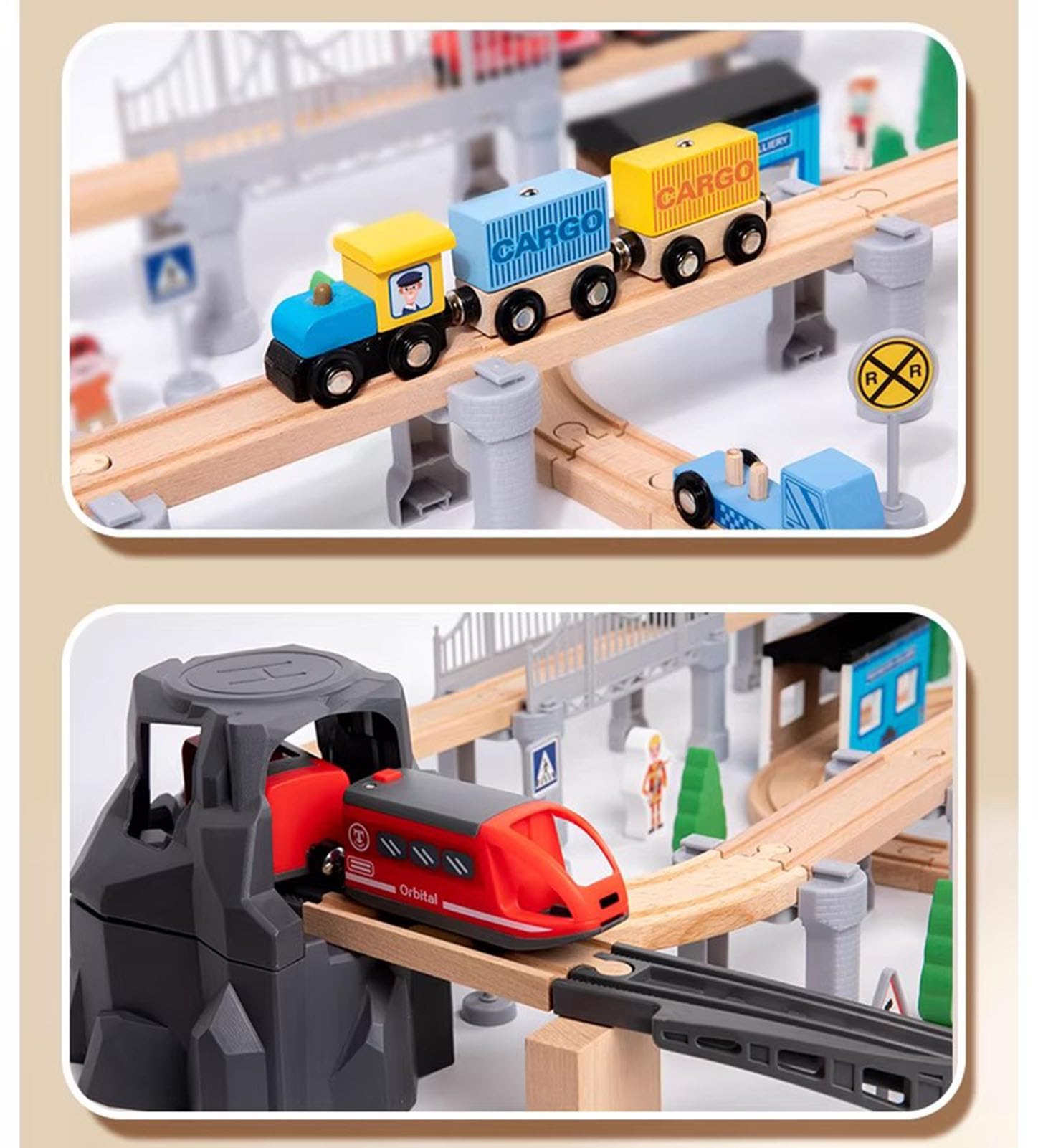 Montessori - Set di piccole piste dei treni, accessori ferroviari assemblati (85 pezzi)