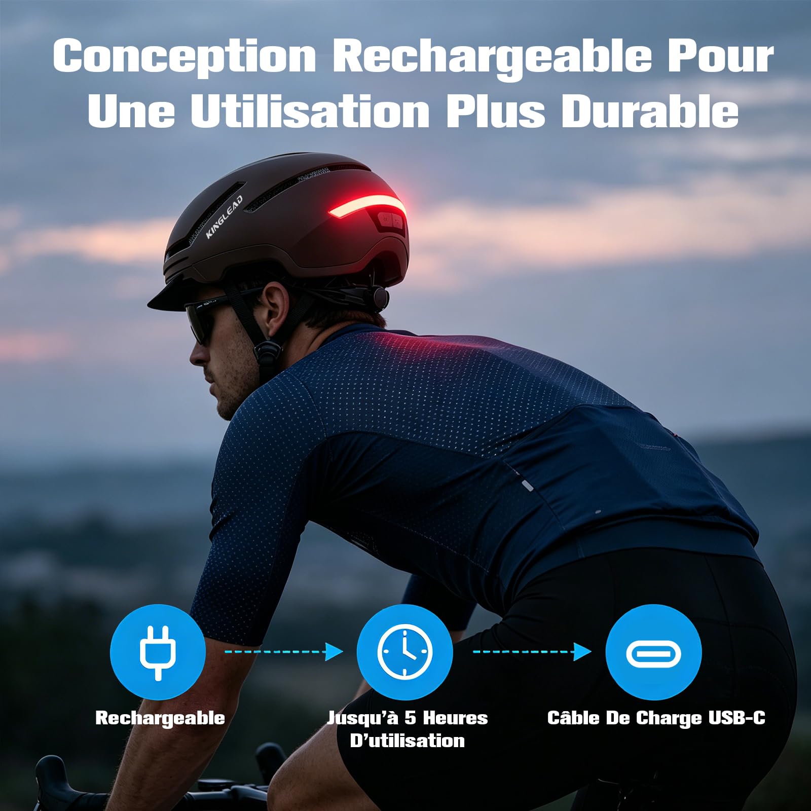 KINGLEAD Casque Velo avec Lumière, Certifié CE et NTA 8776, Télécommande sans Fil, Éclairage Avant/Arrière et Clignotants, Rechargeable USB, Ajustable - Casque Vélo pour Adulte