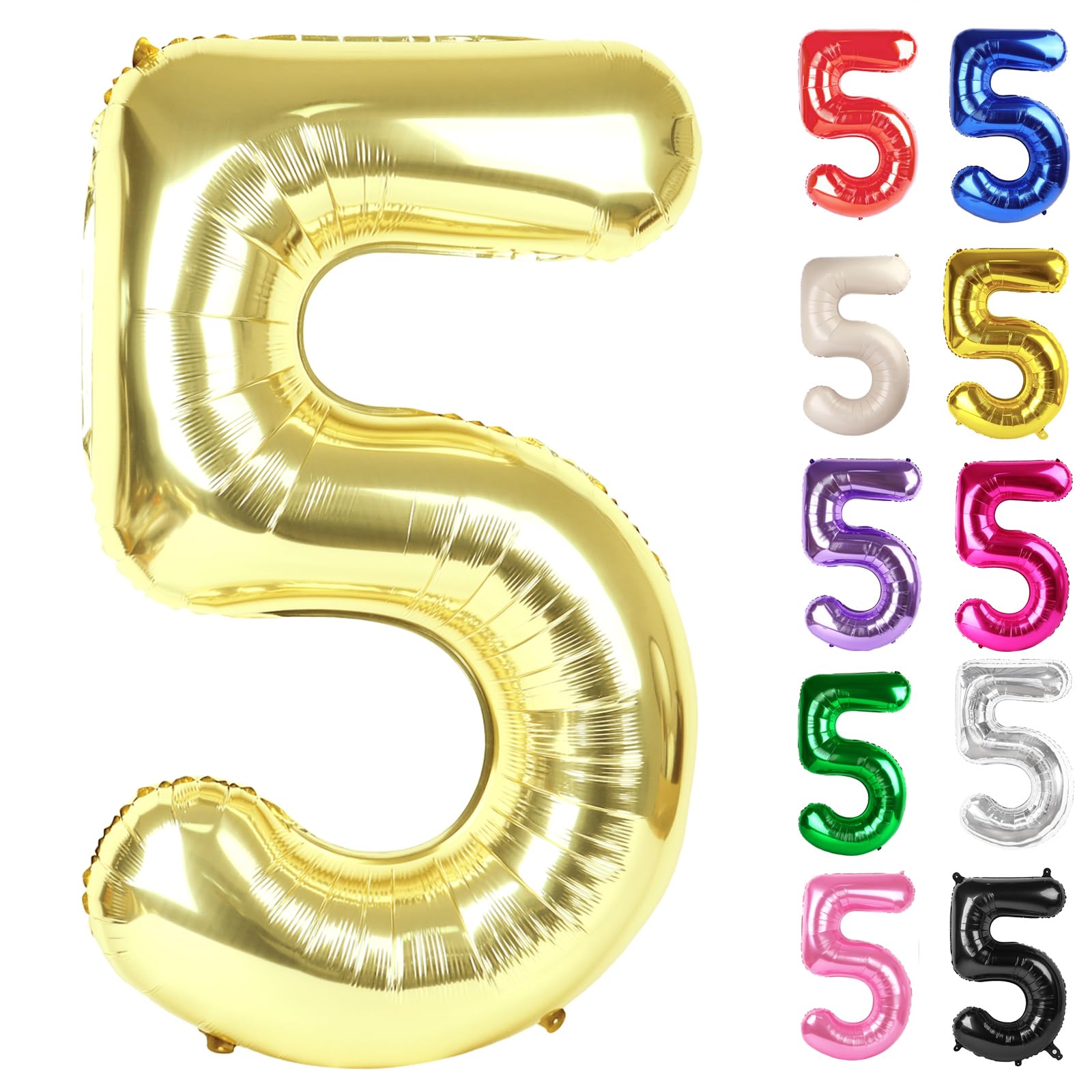 Champagne Gold Number 5 Balloon 40 Inch, White Gold 5 Balloon Number, 5th Birthday Decorations, Light Gold Party Supplies for Boys Girls