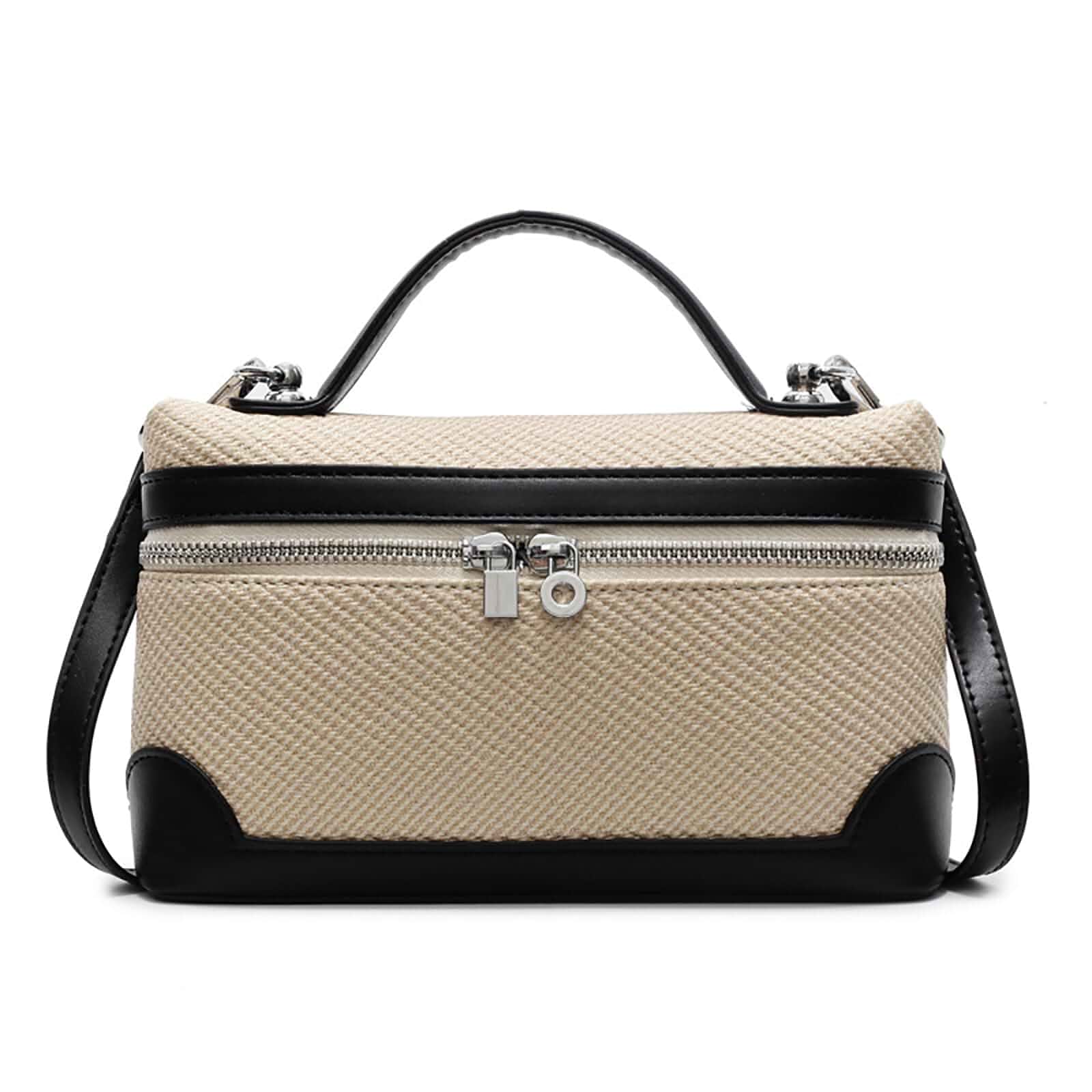 Crossbody Bag for Women Pouch Top-Handle Leather Bag Designer Shoulder Handbag Quiet Luxury Trendy Purse (Beige/Black)