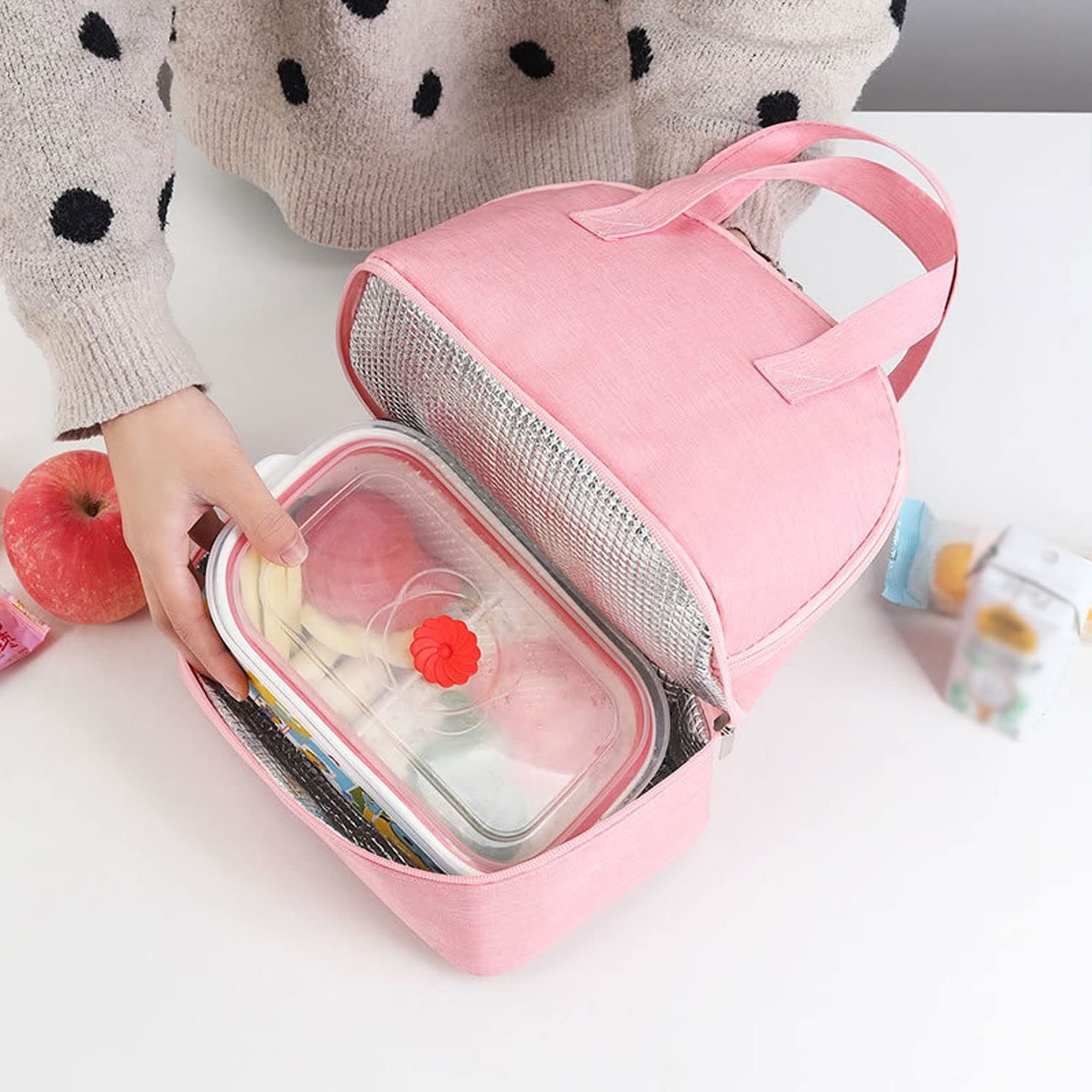 Bolsa para el Almuerzo, Bolsa térmica para el Almuerzo, loncheras Reutilizables, Bolsa térmica para el Almacenamiento, Organizador de bocadillos de Doble Capa para Mujer