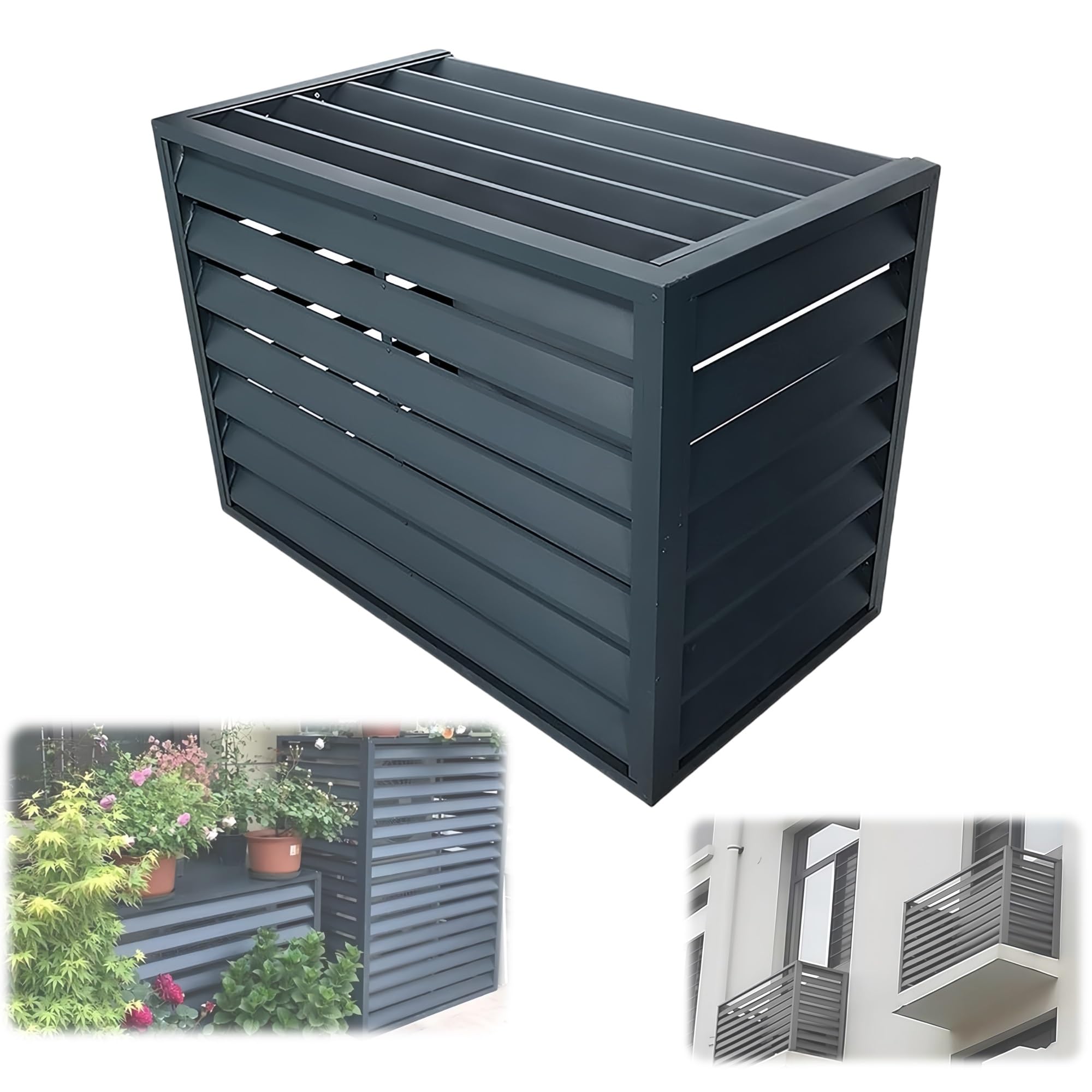 Aluminiowa osłona klimatyzatora zewnętrzna ochrona klimatyzatora dekoracyjna pokrywa pompy ciepła i skraplacza, odporna na warunki atmosferyczne konstrukcja ogrodzenia (szara, 110 x 80 x 60 cm)