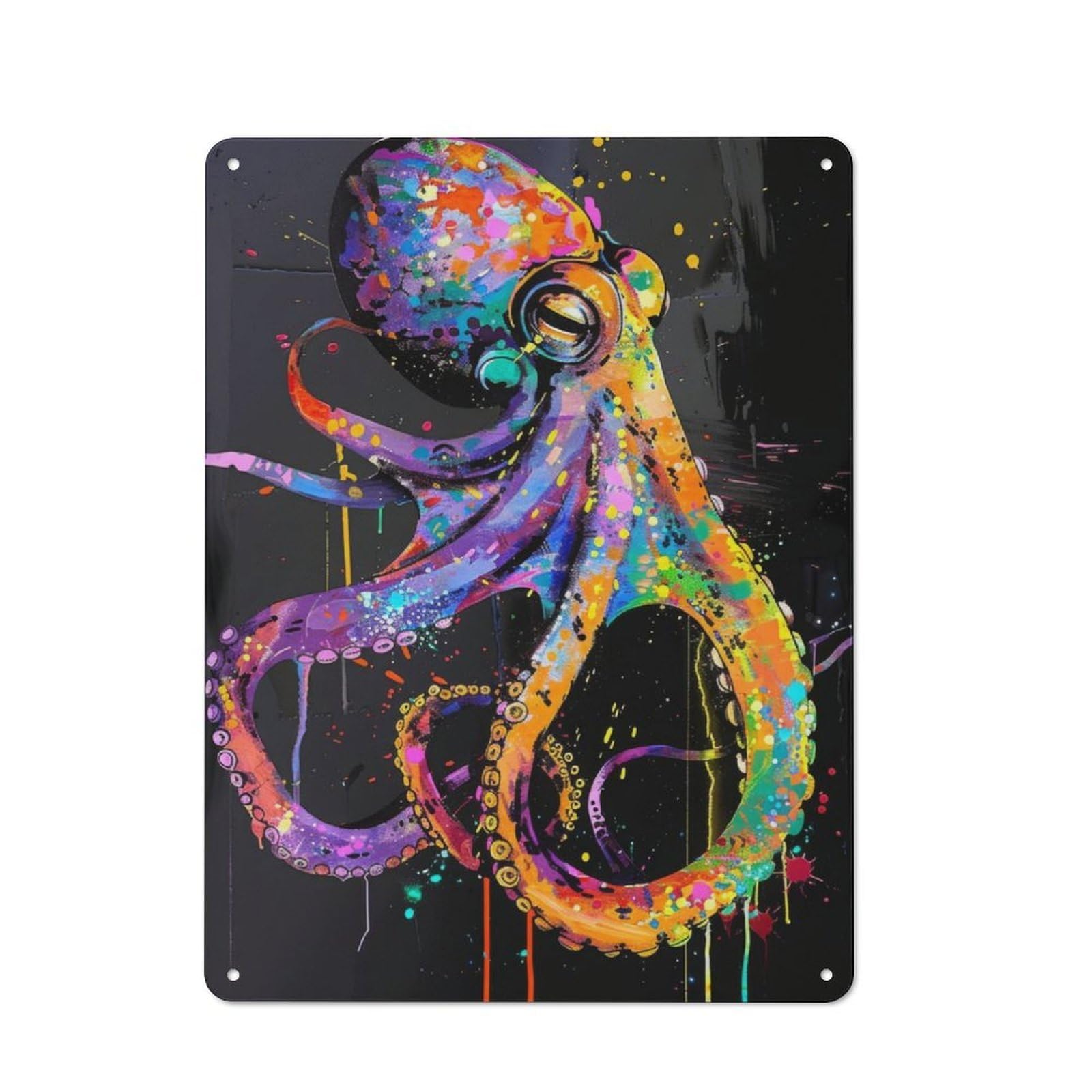 Junmoney Octopus Animal Painting Vintage Metal Wall Sign 40X30cm For Garage Or Workshop, For Metal Sign Collectors, For Garage And Workshop Walls
