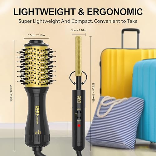 Miniatura 7 de Cepillo secador de pelo y peine caliente juego de peinado de tamaño de viaje cepillo de aire caliente con 3 ajustes de temperatura y peine alisador