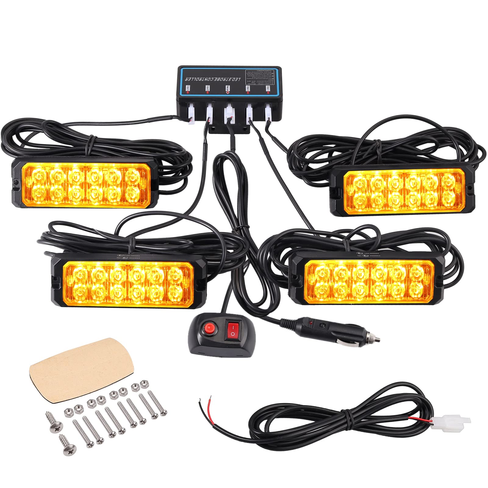 COLFULINE 4 x 12 LED Luci Stroboscopiche Emergenza,12/24V Spia d'avvertimento,IP65 Impermeabile,8 Modalità Flash Lampada Universali per Auto Camion Rimorchi