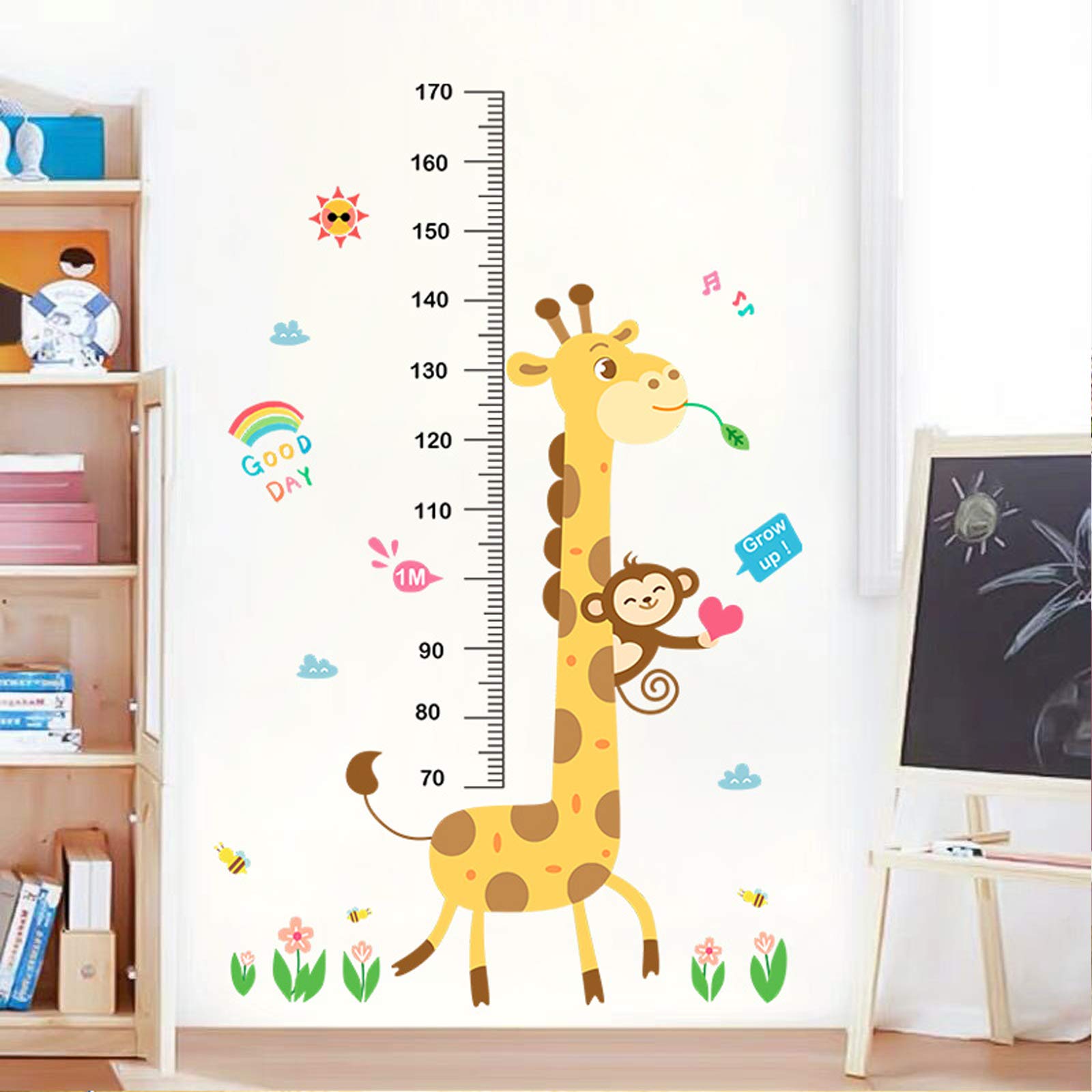Tableau de croissance de bébé - Autocollant mural amovible pour chambre d'enfant - Règle de croissance - Pour chambre d'enfant, salon, chambre d'enfant (girafe singe)