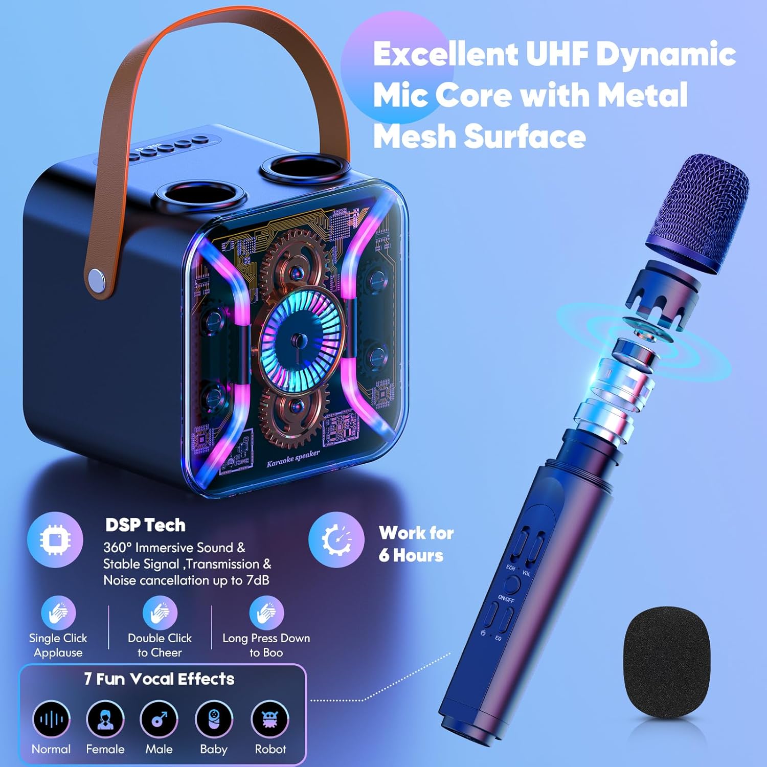 Karaoke Machine for Adults with Two Karaoke Microphone Wireless, PA System Bluetooth Speaker with Microphone Supports Bass Treble, TF Card, USB, AUX, Karaoke Machine for TV, Party, Birthday (bk)