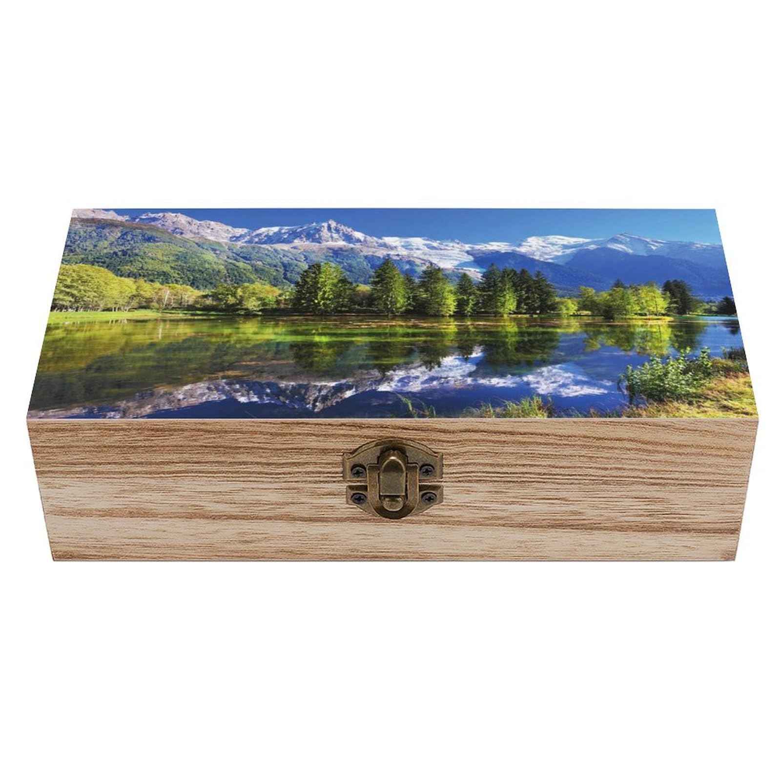 asbwuo Snowy Mountains Wood Keepsake Box Wooden Box with Hinged Lid