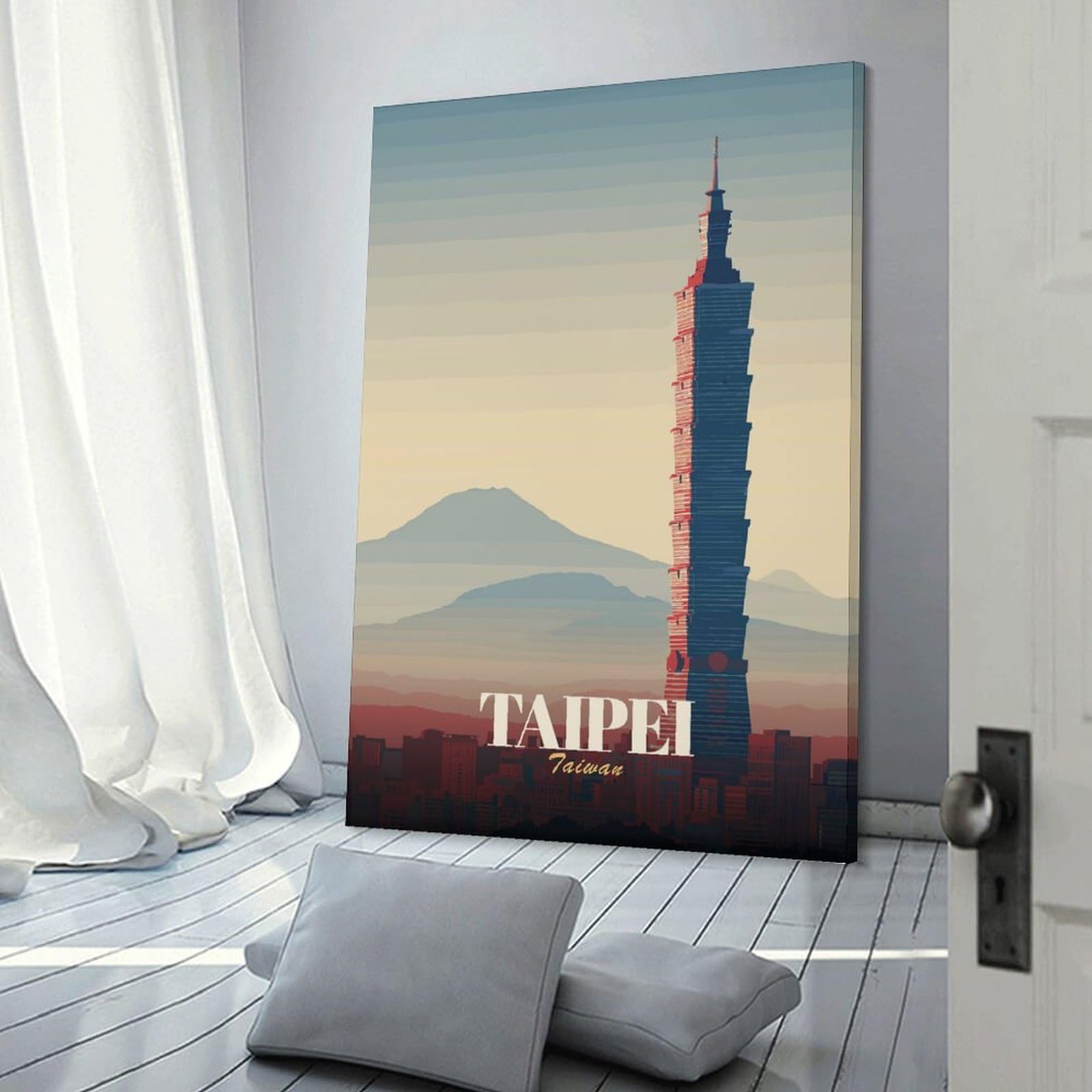 Junmoney Taipei 101, Taiwan Skyline Illustration Home Decor Wall Art, 20x30inch(50x75cm), for Wall Displays, Bedrooms Or Room Updates, Ideal for Building A Coordinated Art Wall