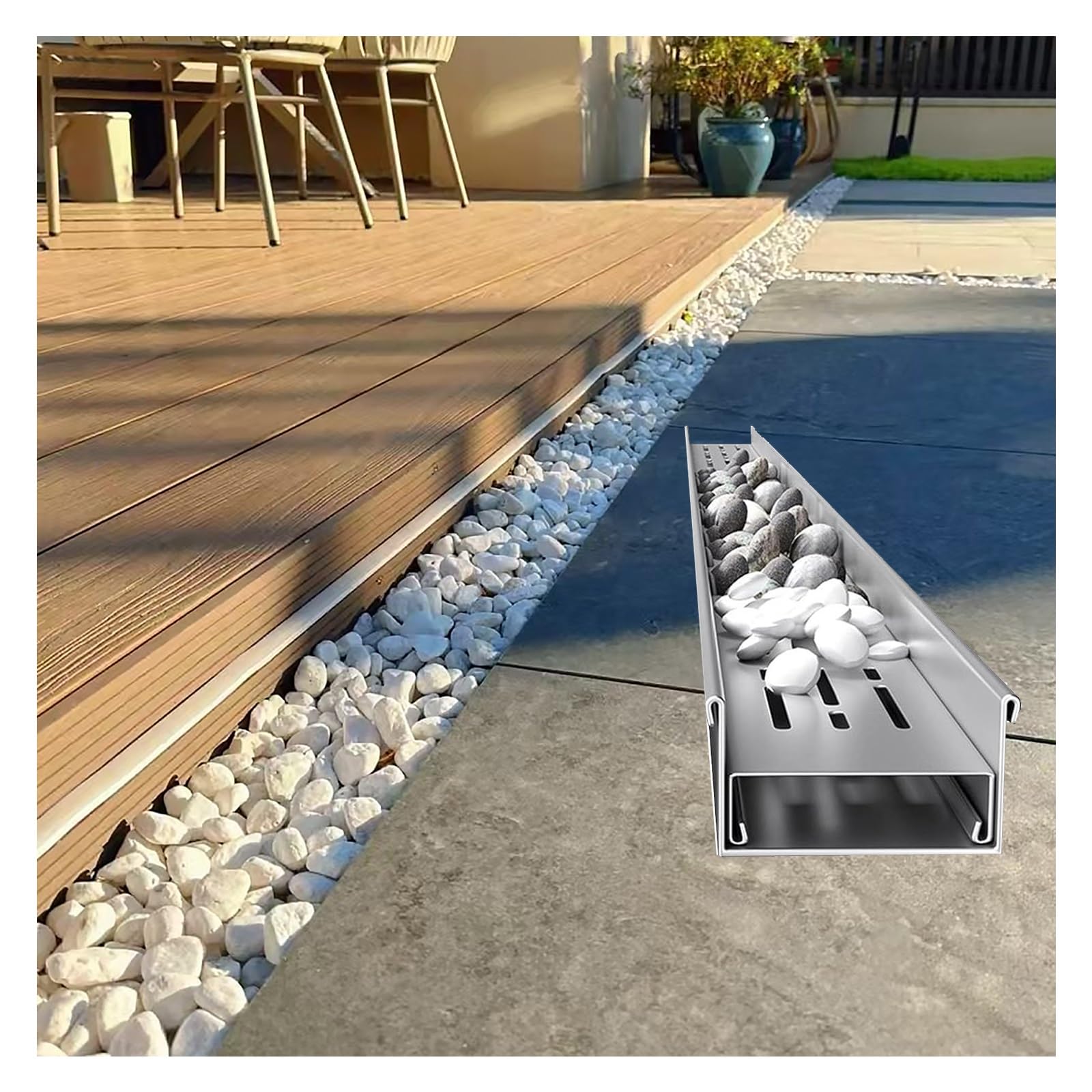 GLDYTVF Outdoor Drainage Channel System with Grate Low Profile Drainage Trench for Pebble Fill Garden Entry Drainage Solution (H20*W15CM/H7.87*W5.91IN)