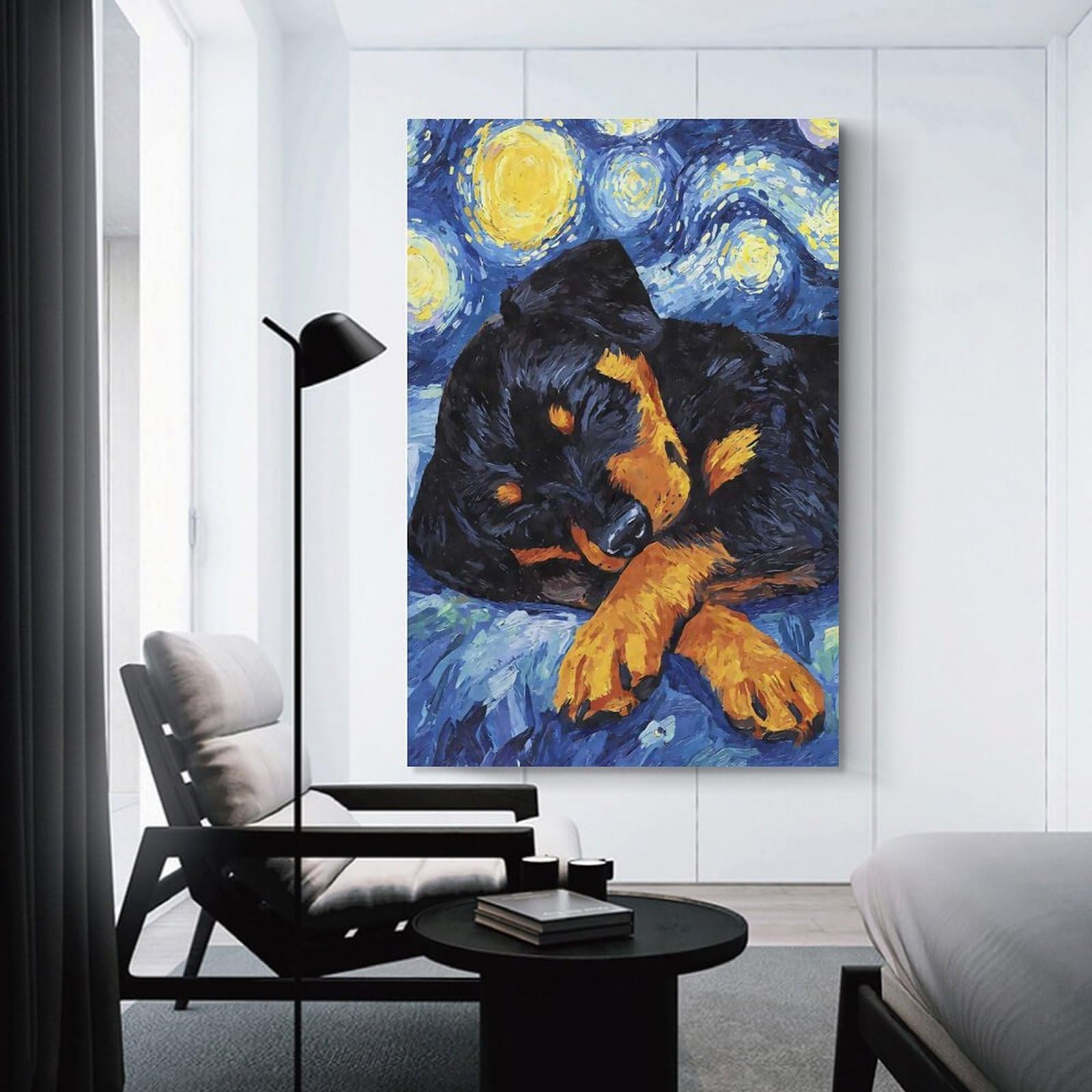 Junmoney Unframe-Style-17 Rottweiler Puppy Sleeping Starry Night Decorative Wall Artwork 24X36inch(60X90cm), For Corridors, Hallways Or Apartment Entries, Home Artwork For First Impressions