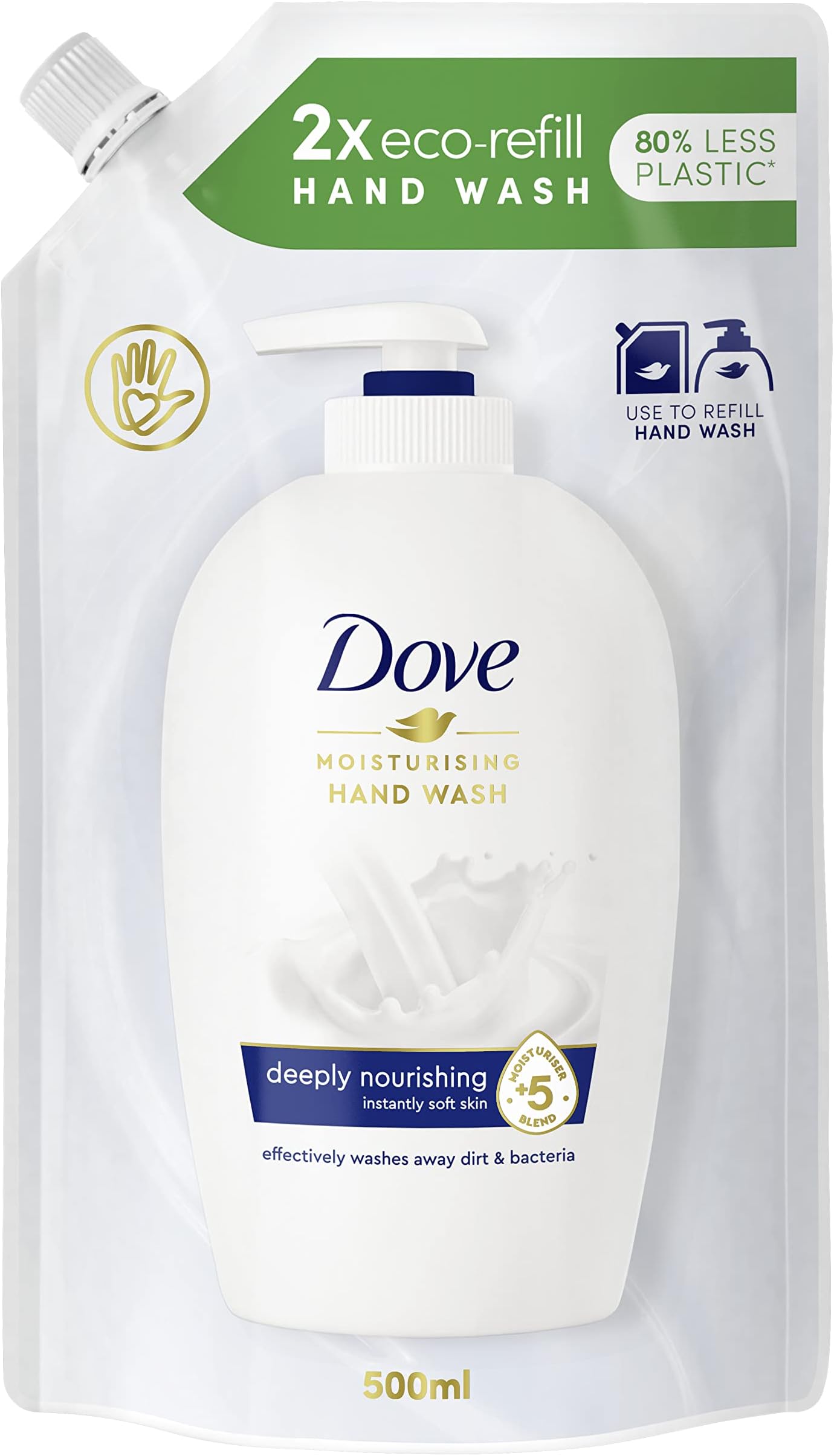 Dove Nourishing Hand Wash Lotion Rich Care Liquid Soap in Refill Bag with 5x Moisture Complex for Immediately Soft and Nourished Hands 500 ml