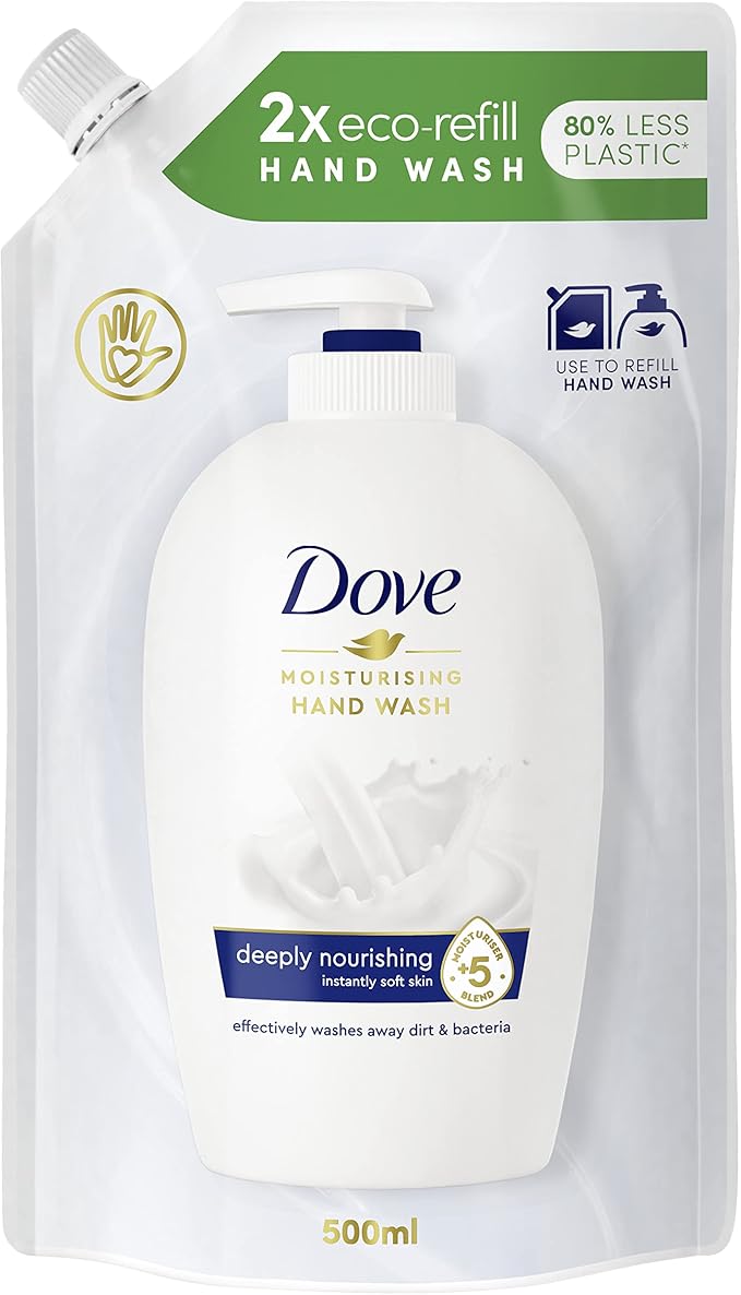 Dove Nourishing Hand Wash Lotion Rich Care Liquid Soap in Refill Bag with 5x Moisture Complex for Immediately Soft and Nourished Hands 500 ml