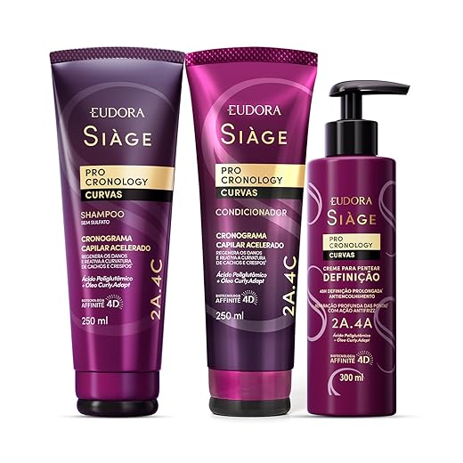 Combo Siàge Pro Cronology Curvas: Shampoo 250ml + Condicionador 250ml + Creme para Pentear Definição 300ml