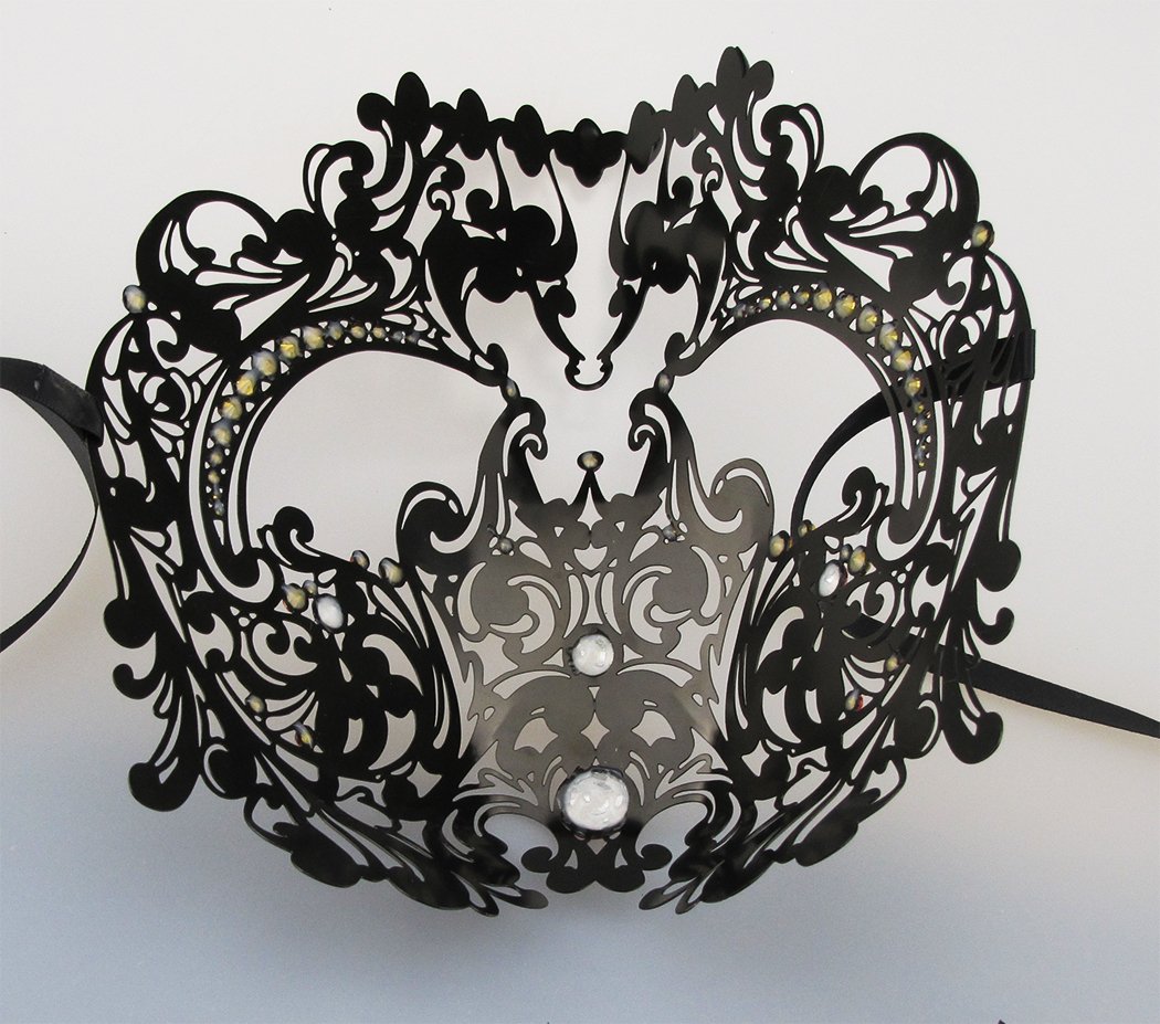 Coddsmz Halloween Masquerade Masks Full Face Mardi Gras Party Costume Mask Halloween Cosplay Mask Metal Mask with Rhinestone: Black+red