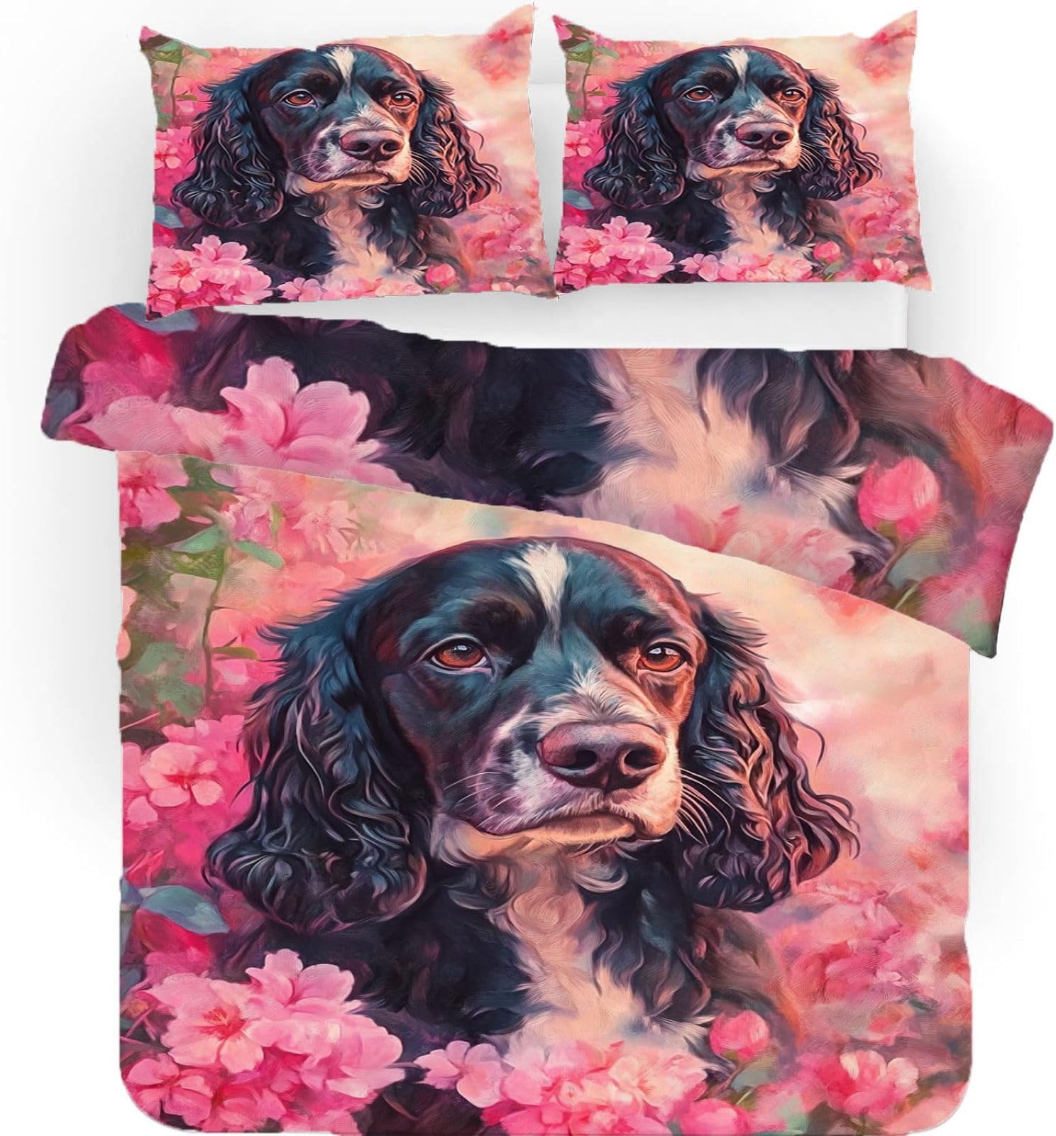 Zestaw pościeli na kołdrę Cocker Spaniel w rozmiarze king size, z zapięciem na zamek błyskawiczny, zestaw pościeli dla dzieci, miękka, hipoalergiczna poszewka na kołdrę z mikrofibry, 230 x