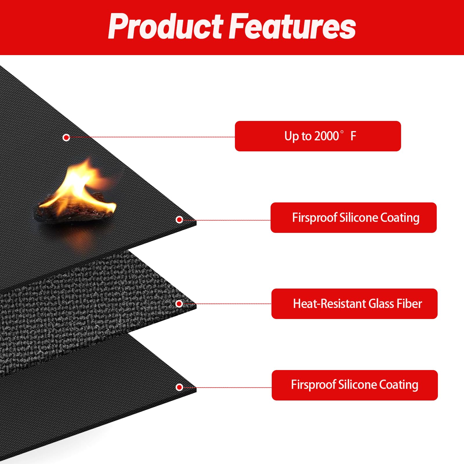 Tapis de cheminée ignifuge - 100 x 180 cm - Protection du sol pour poêle à bois - Ignifuge - 1800 °F - Tapis de barbecue pour barbecue à gaz - Barbecue au charbon de bois