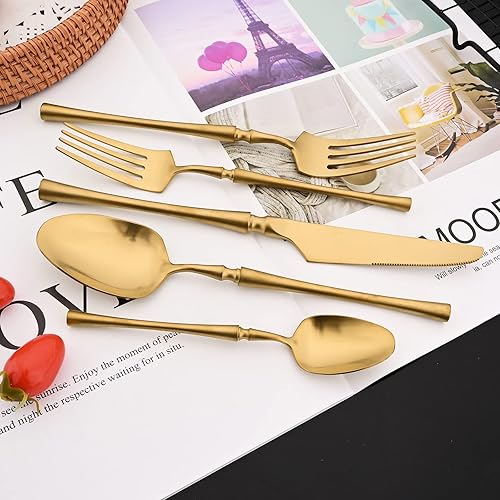 Miniatura 42 de JASHII Juego de cubiertos de 20 piezas con acabado satinado, juego de cubiertos de acero inoxidable 304, servicio para 4, tenedores de postre, juego