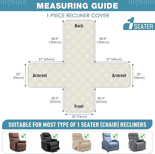 Miniatura 257 de TAOCOCO Funda para silla reclinable 100% impermeable, fundas antideslizantes para silla reclinable con bolsillo, protector de muebles lavable
