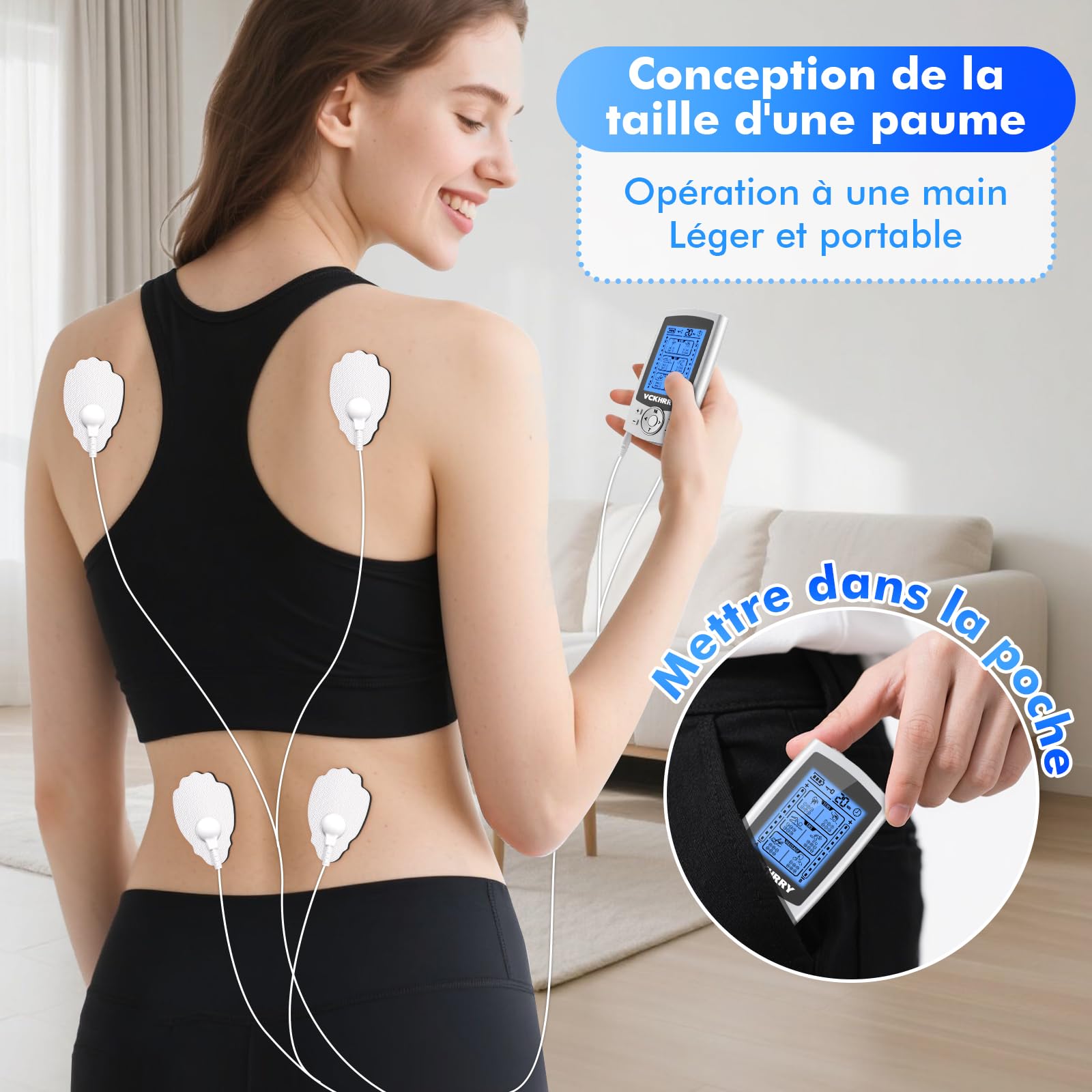 3 EN 1 TENS EMS Électrostimulateur Musculaire pour le soulagement de la douleur, la stimulation musculaire, avec 2 Canaux Indépendant, 36 Programmes de Massage, 10 électrodes
