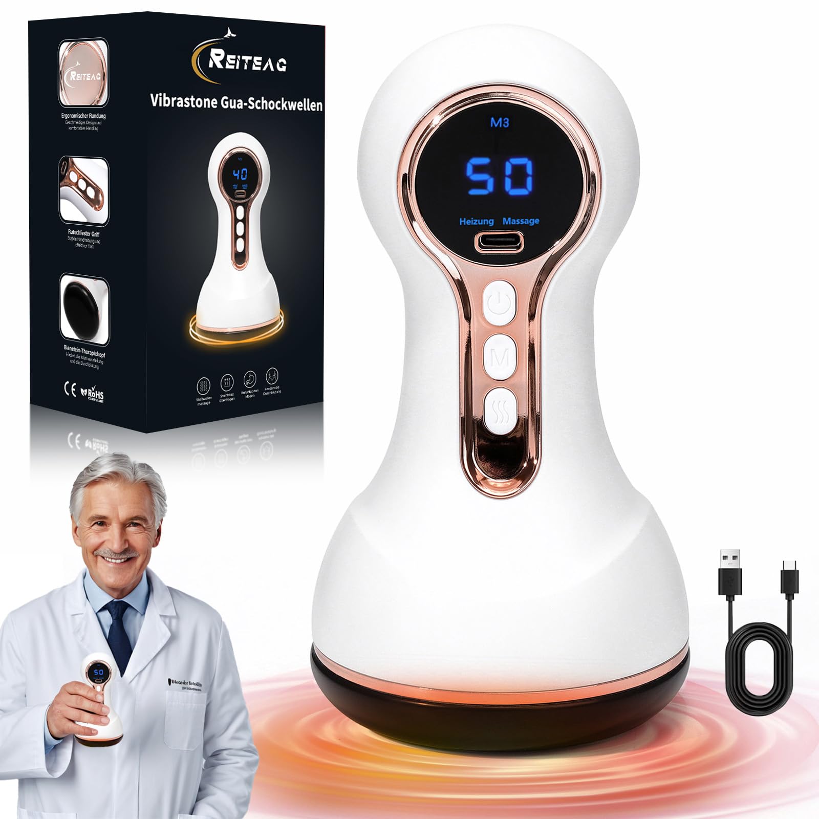 Fussmassagegerät elektrisch testsieger, 3-In-1-Fußmassager, Neuropathie Fussmassage, Portable Cordless Ankle Massagers with 3 Vibration Modes & 5 Heat Settings