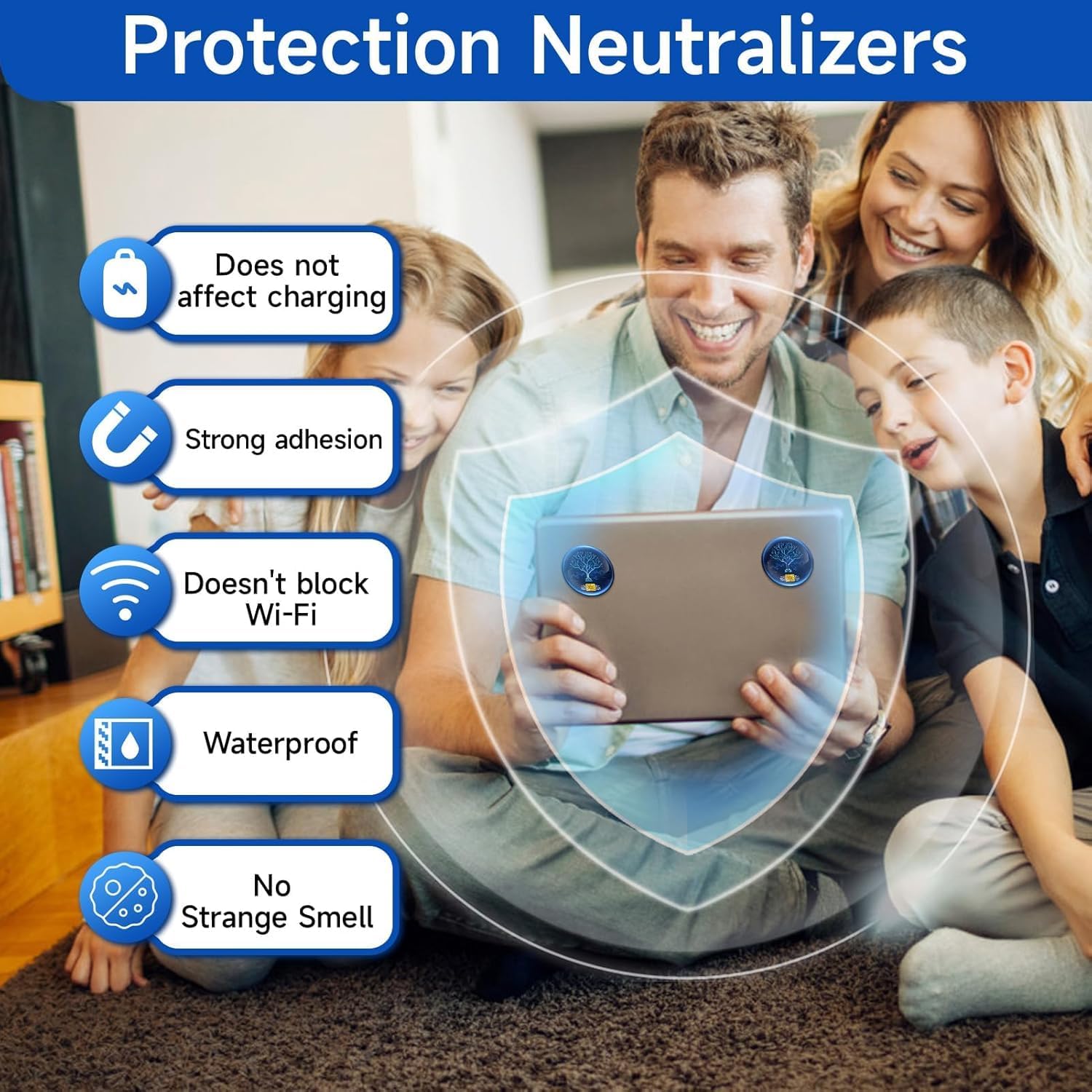 10 Pcs Phone Protection Stickers Neutralizers for Smart Phones/Tablets/Laptops/Computer/WiFi/Priner/TV Electronic Devices Blockers Blue