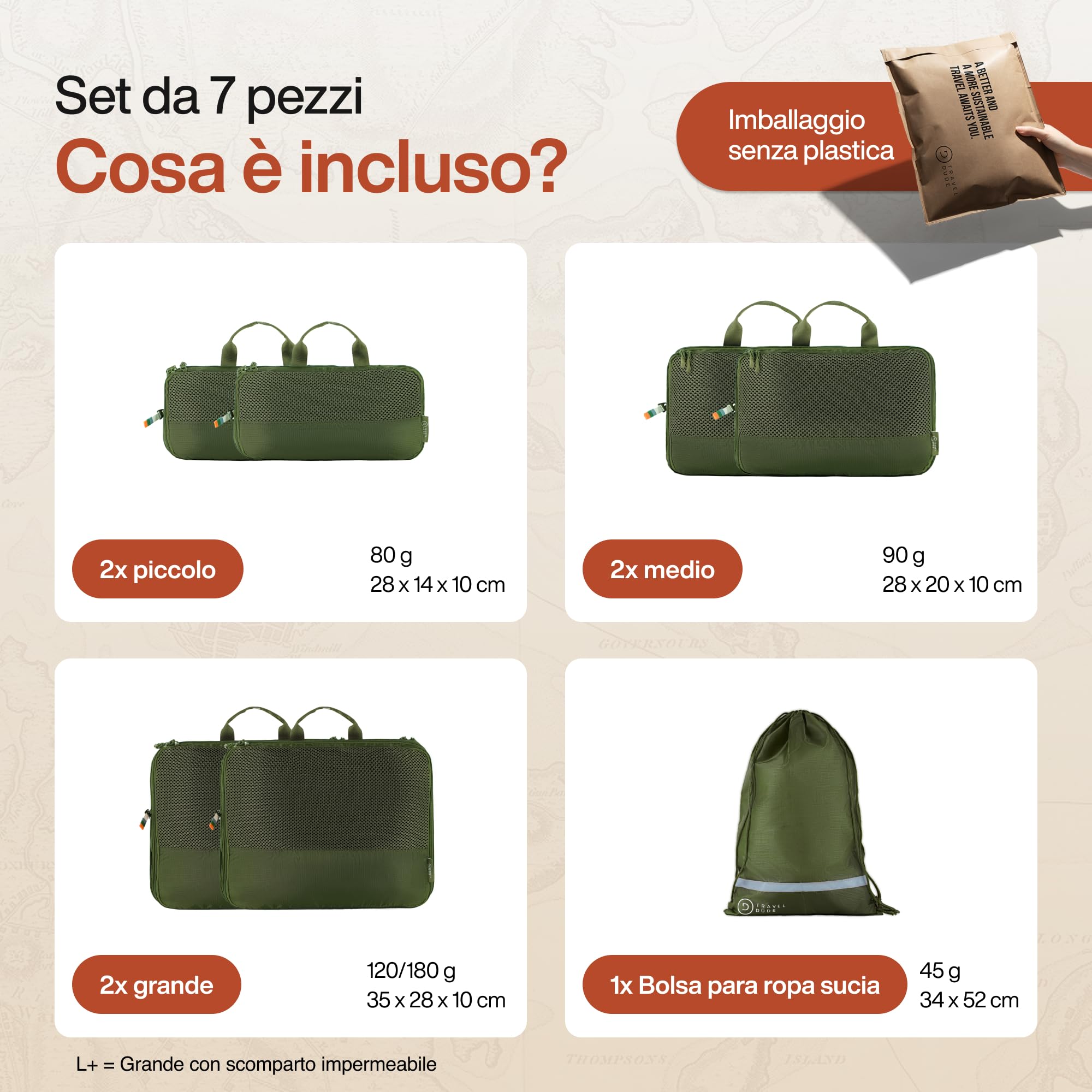 TRAVEL DUDE Organizer Valigia con Compressione – Packing Cubes Salvaspazio da Viaggio, Set Organizer per Valigia e Zaino, Divisori Valigia, Sacchetti da Viaggio per Abiti (Verde Foresta, Set di 7)