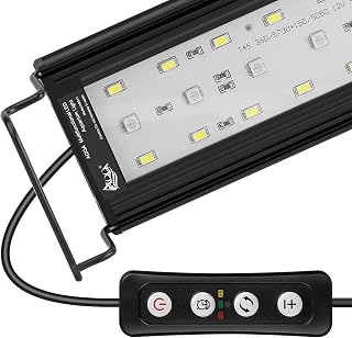 Aquarium Light with 14 Fish Tank Light Modes Adjustable Brightness Timer 15W LED Aquarium Light for Plants， Aluminum Alloy Shell Extendable Brackets Fit for 12-20 Inch Fish Tank