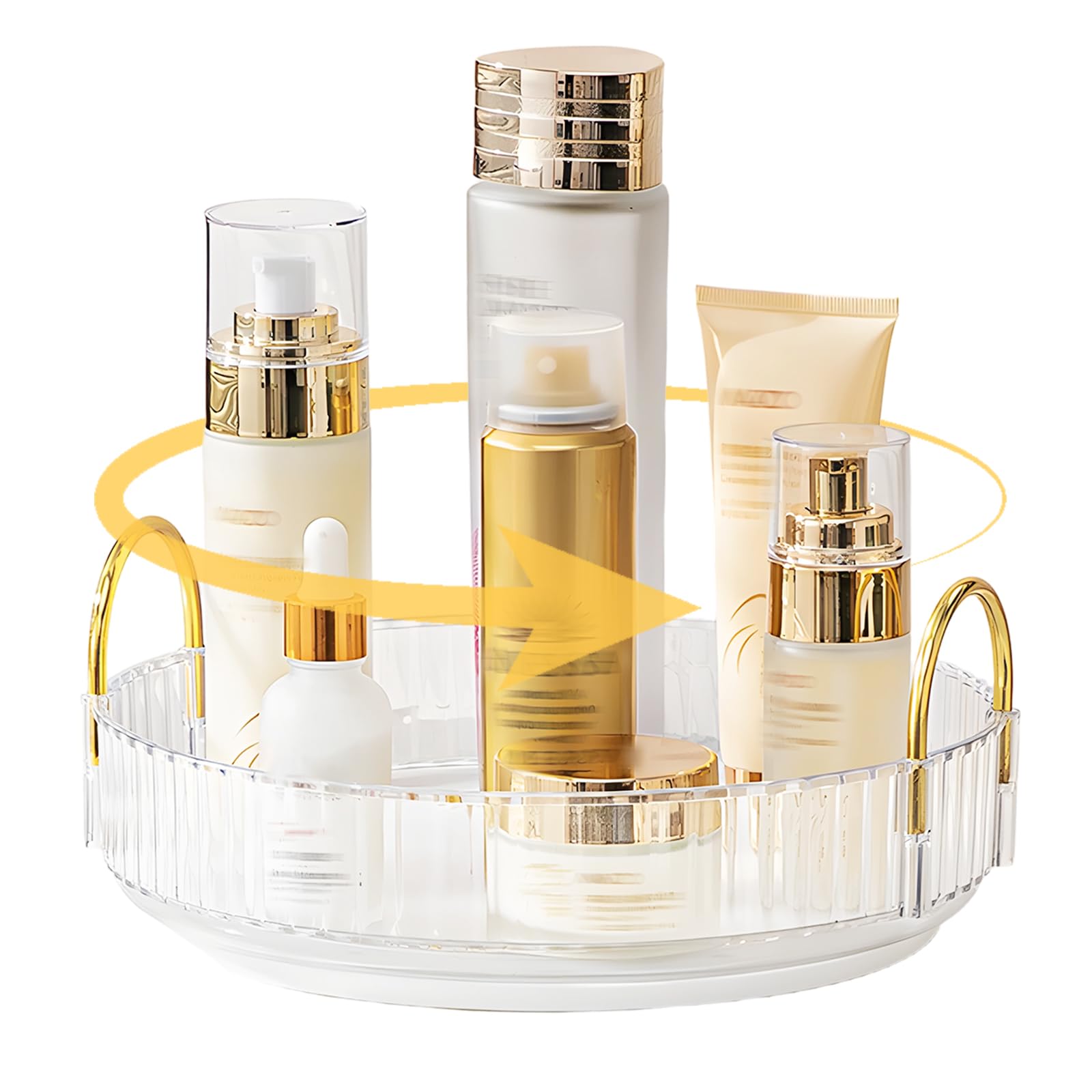 360 Rotating Makeup Organizer, Bathroom Cosmetic Holder Rack Large Capacity Cosmetic Organisers for Lipsticks, Nail Care, Skincare, Perfume, Ideal Desk Organizer for Dresser and Kitchen (Clear)