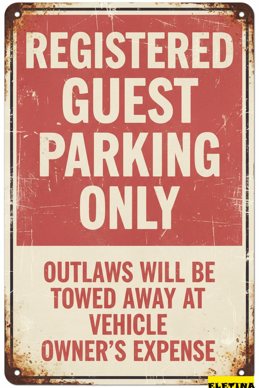 Vintage Metal Tin Sign for Man Cave Registered Guest Parking Only Violators Will Be Towed Away At Vehicle Owner's 12x8 Inches Private Property Decorative