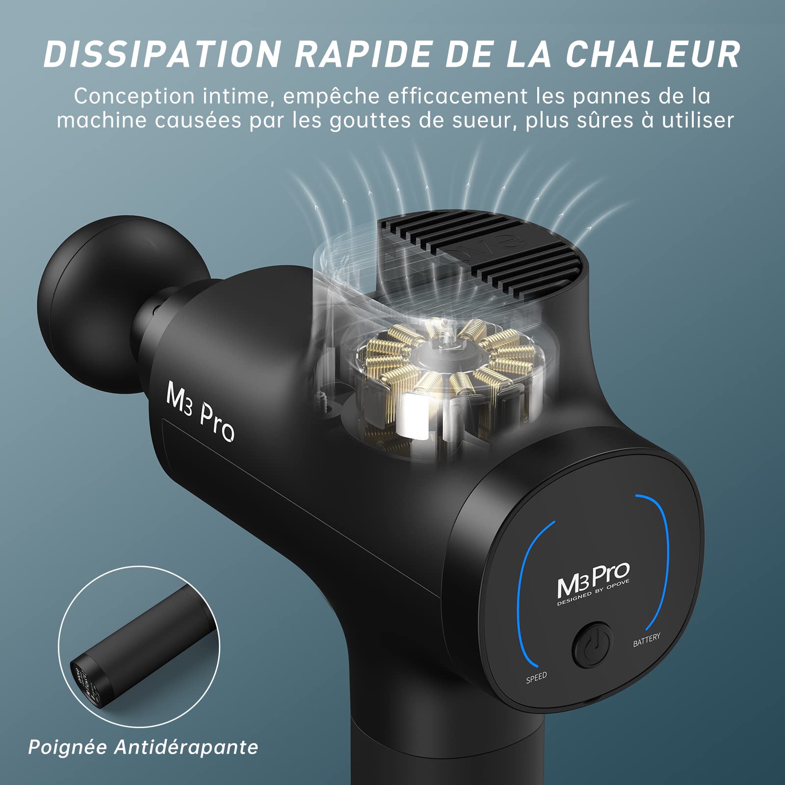 OPOVE Pistolet de massage Masseur musculaire Percussion des tissus profonds Masseur corporel électrique portabl de sport super silencieux pour la relaxation musculaire profonde, opove M3 Pro Noir