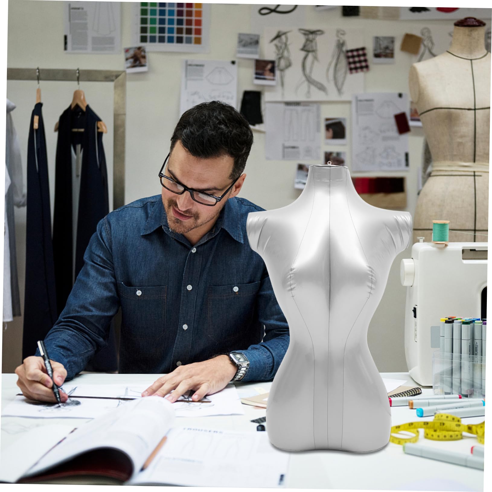 KICHOUSE Clothing Display Model Clothing Stand Manikin Body Mini Glasses for Dolls Dress Inflatable Mannequin Rack Mannequin Women Upper Display Stand Inflatable Torso Mannequin Silver PVC